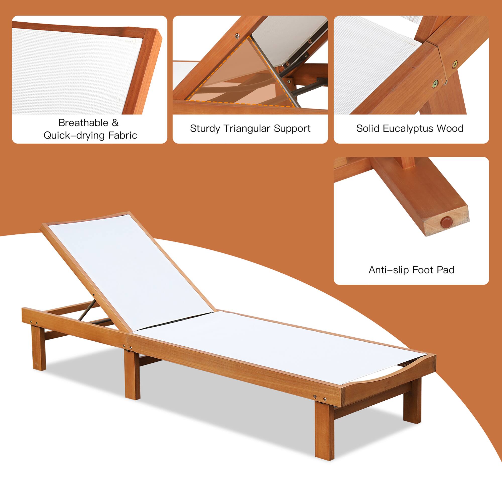 Breathable & Quick-drying Fabric, Sturdy Triangular Support, Solid Eucalyptus Wood, Anti-slip Foot Pad