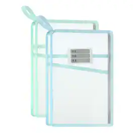 Unique Bargains - 2pcs Mesh Zipper Pouch 12.2x9.3 Inch Transparent Multilayer A4 File Organizer with Strap for Home Office and School - Green, Blue