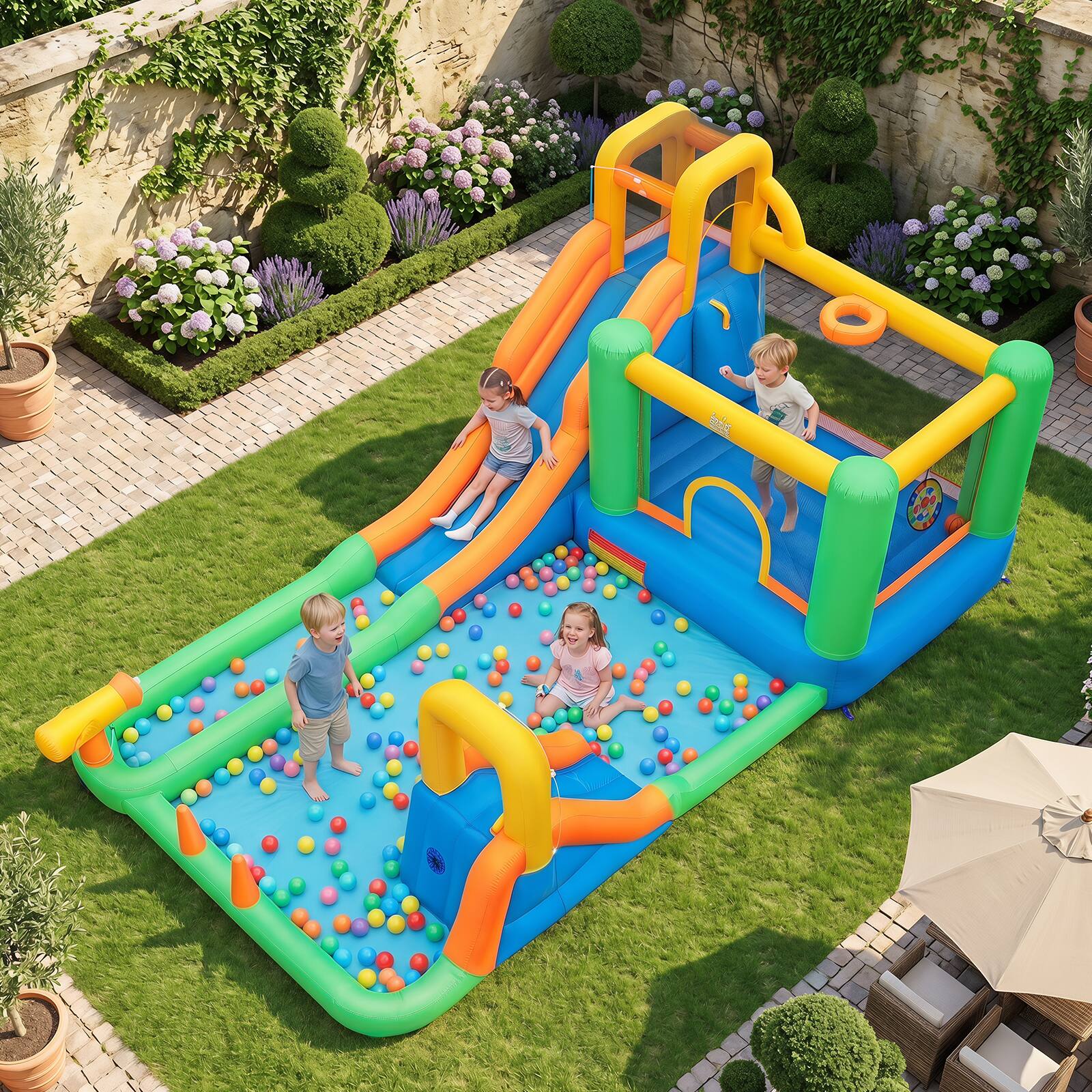 Alt View 1. Costway - Costway Inflatable Water Slide Park Bounce House Splash Pool with 950W Blower - Multicolor.