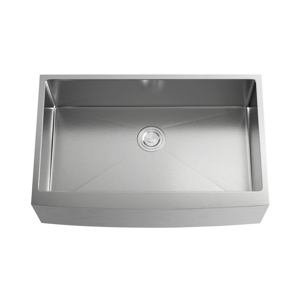 Left. Elegant Kitchen and Bath - Stainless Steel farmhouse kitchen sink L33'' x W21'' x H10" - Stainless Steel.