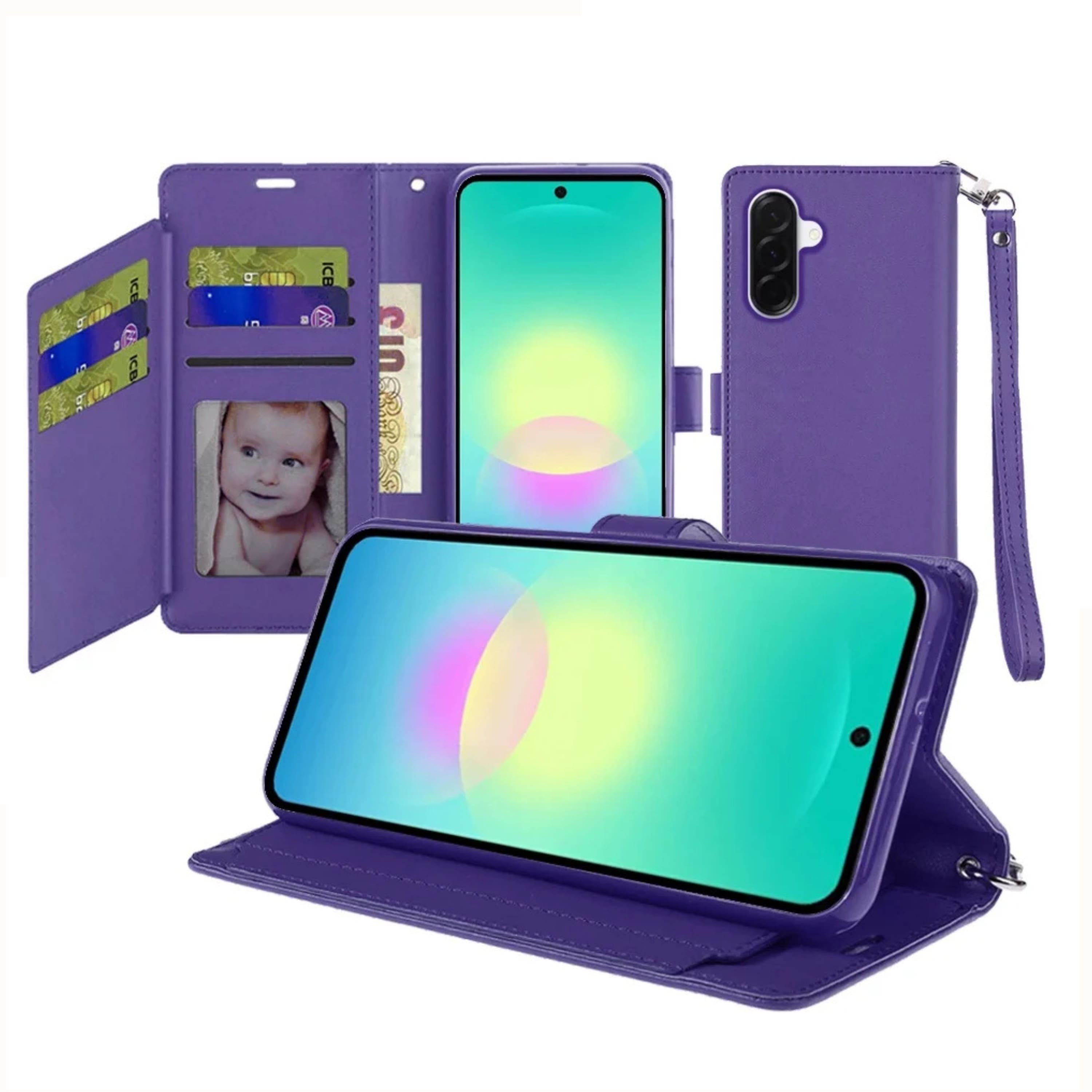 Kitcheniva - Luxury Phone Wallet Case With Wrist Strap And Tempered Glass For Samsung A27 5G - Purple price history on PriceWatchPro
