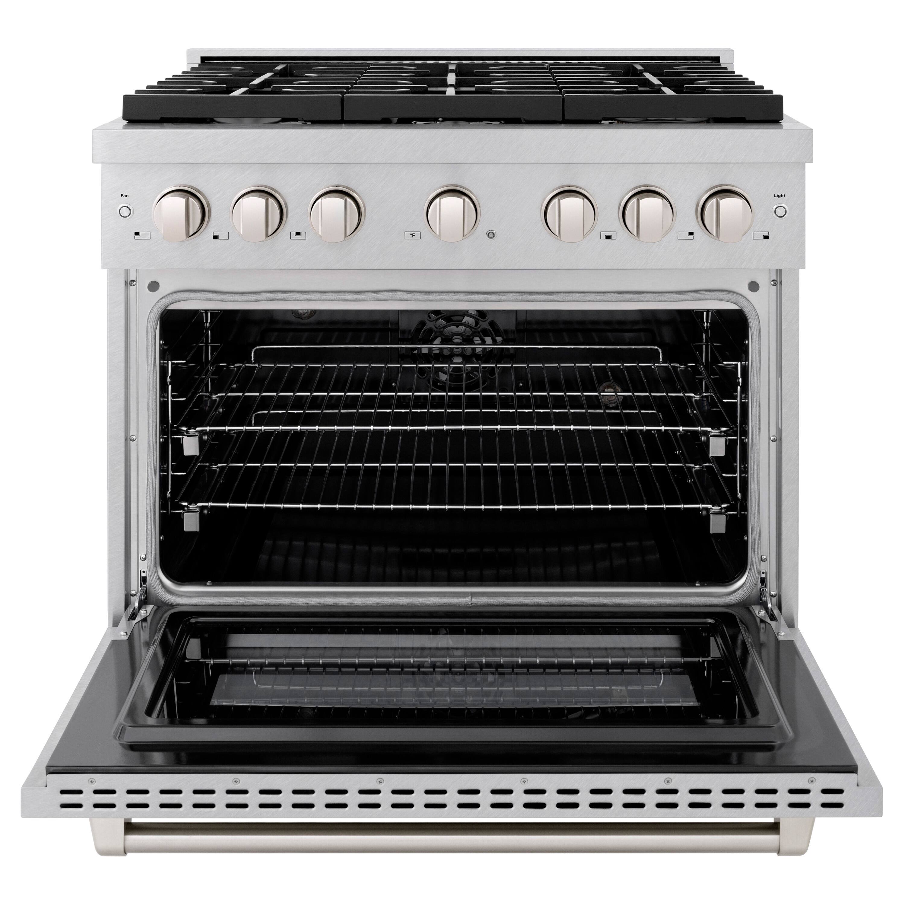 Angle. ZLINE - ZLINE 36 in. Paramount Dual Fuel Satin Steel Range w/ 6 Burners & Convection Oven (SDRS-36) - Stainless Steel.
