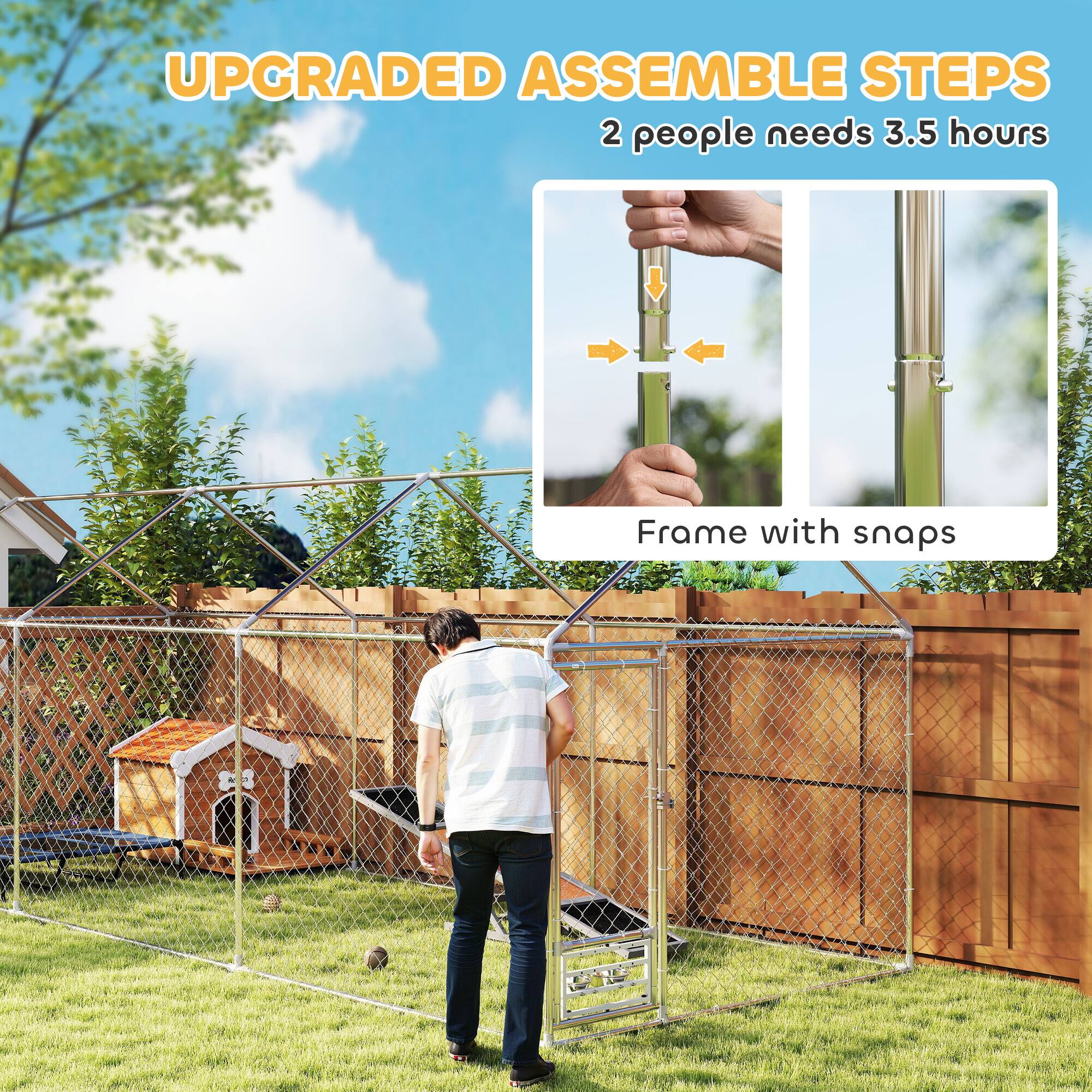UPGRADED ASSEMBLE STEPS  
2 people needs 3.5 hours  

Frame with snaps