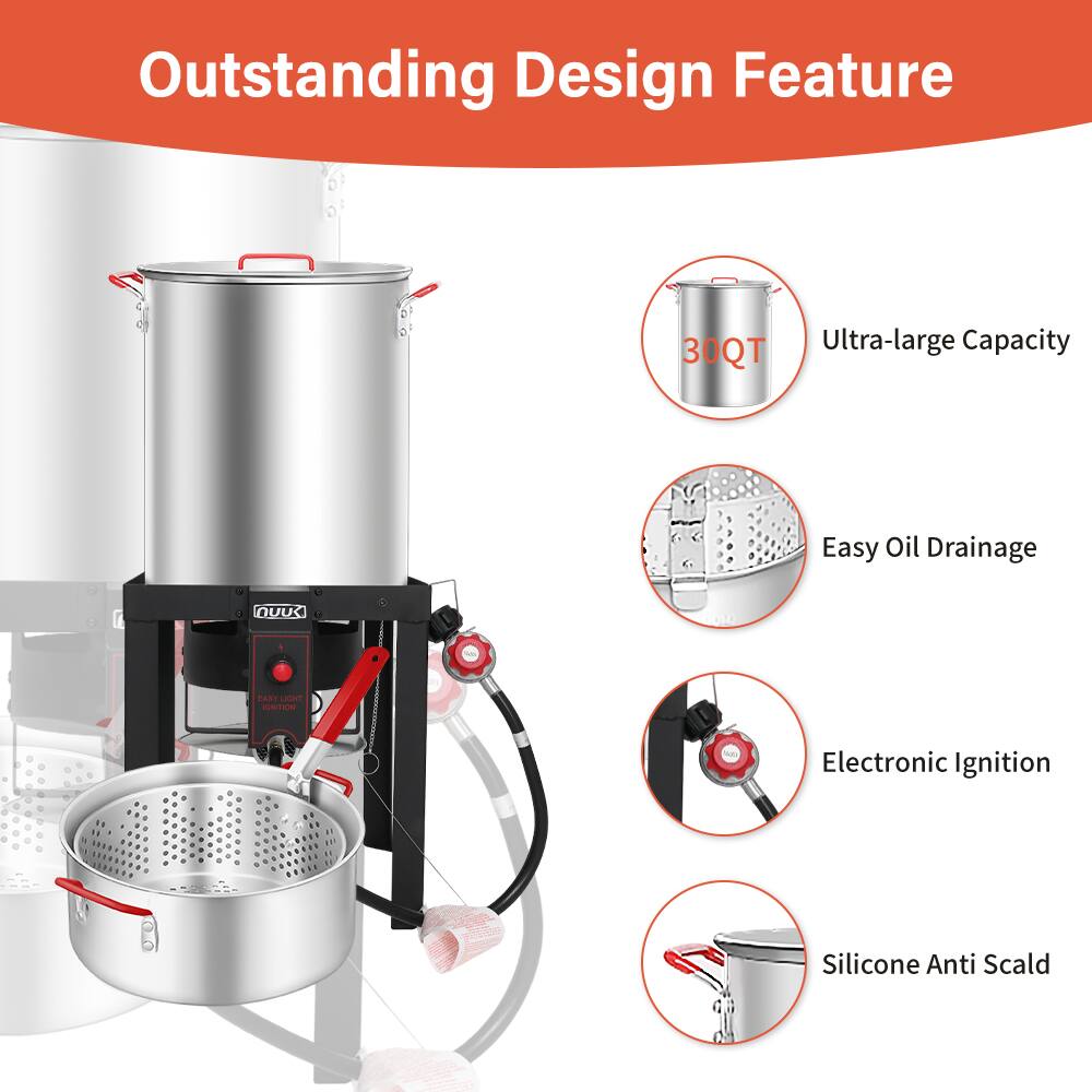 Outstanding Design Feature

- Ultra-large Capacity
- Easy Oil Drainage
- Electronic Ignition
- Silicone Anti Scald