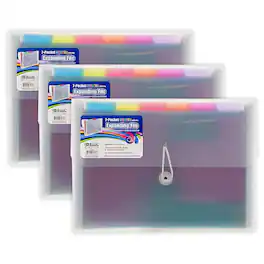 BAZIC Products - Rainbow 7-Pocket Letter Size Poly Expanding File, Pack of 3
