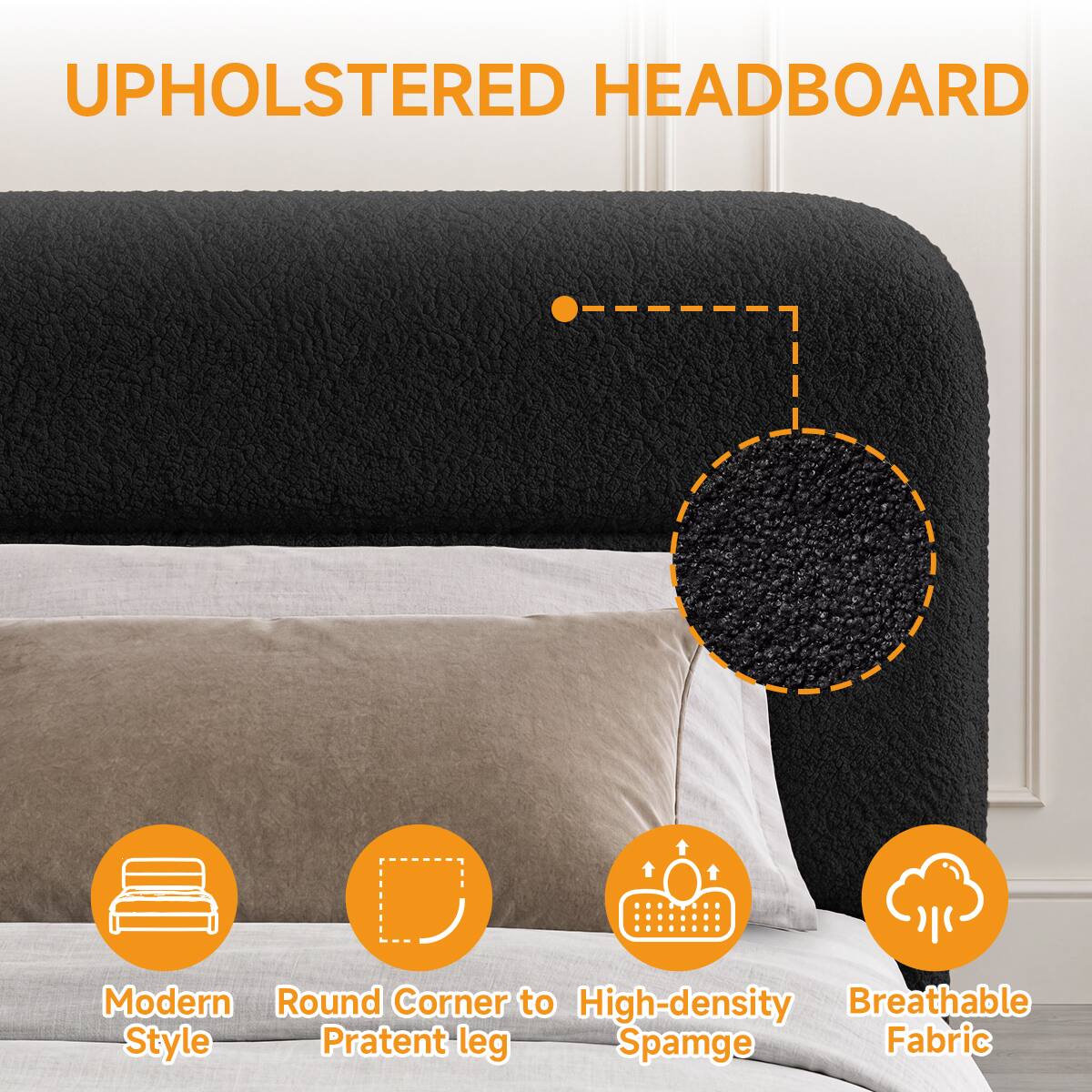 UPHOLSTERED HEADBOARD

Modern Round Corner to High-density Breathable Style Pratent leg Spunge Fabric