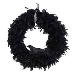 BreeBe - 30" Halloween Raven Feather Wreath - Multicolor