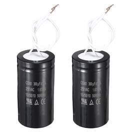 Unique Bargains - 2pcs CD60 Run Capacitor 300uF 250VAC 50/60Hz 2 White Wires Motor Start for Washing Machine Air Compressor - Black