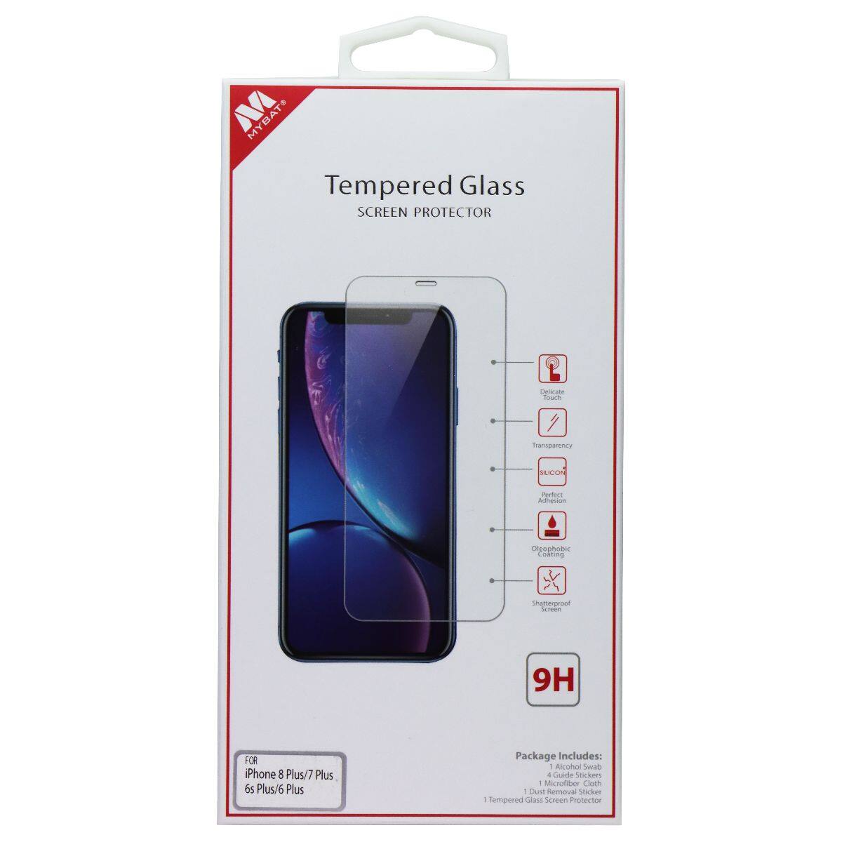 MYBAT Tempered Glass SCREEN PROTECTOR Caglicane Tourh Tranoparency MUSUN Pertect Adiordion Crgaphaha Colting Shattergroud Seree 9H FOR Phone 8 Plus/7 Plus 65 Plus/6 Plus

Package Includes:
- Alcohol Swab
- 4 Guide Stickers
- 1 Microfiber Cloth
- Dust Removal Sticker
- 1 Tempered Glass Screen Protector