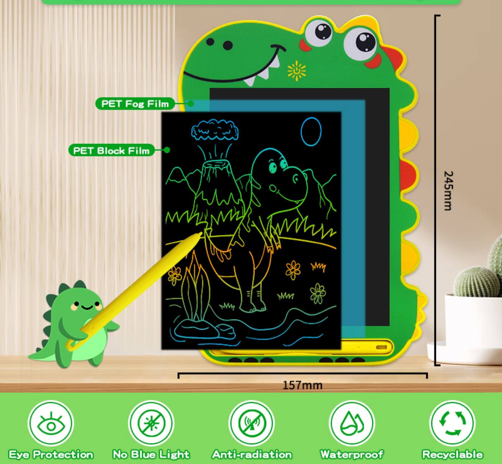 PET Fog Film  
PET Block Film  
245mm x 157mm  
Eye Protection  
No Blue Light  
Anti-radiation  
Waterproof  
Recyclable