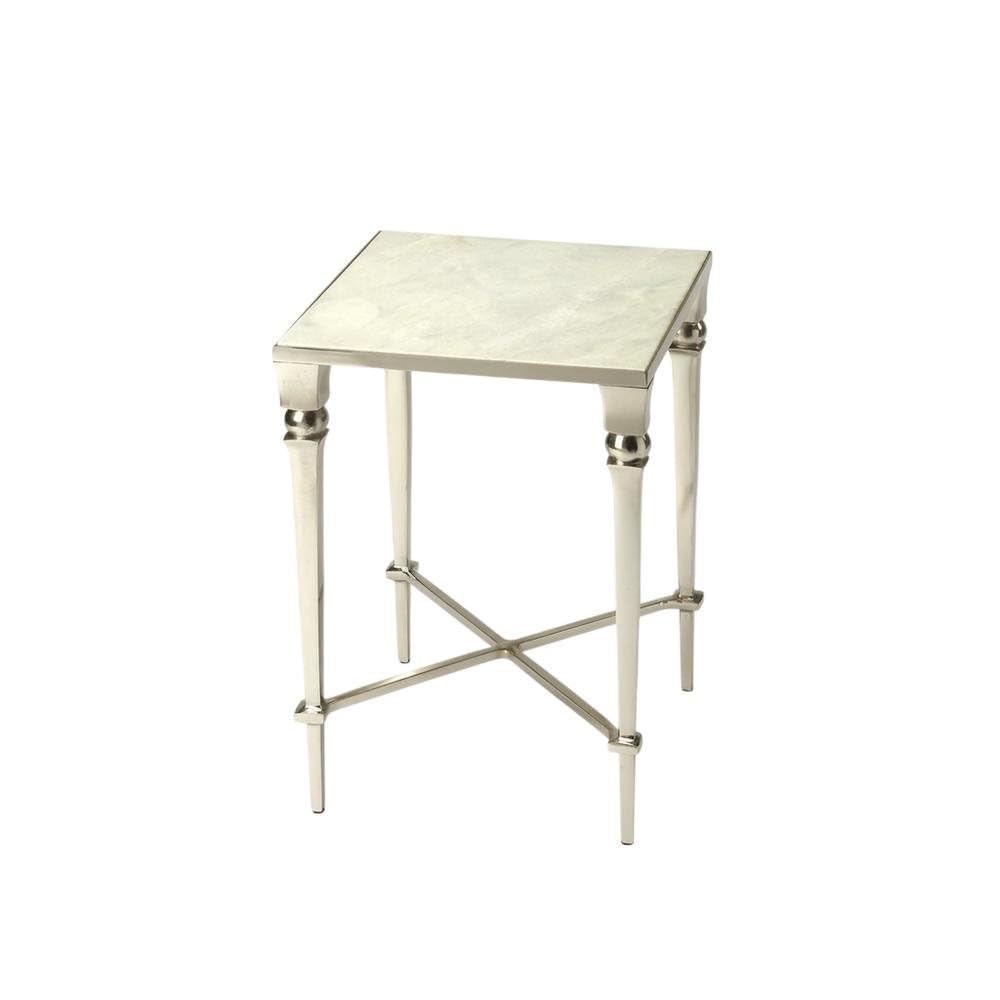 Alt View 1. Starlight Canyon Home - Square End Table with Marble Top, Modern Accent Side Table for Living Room - Silver.