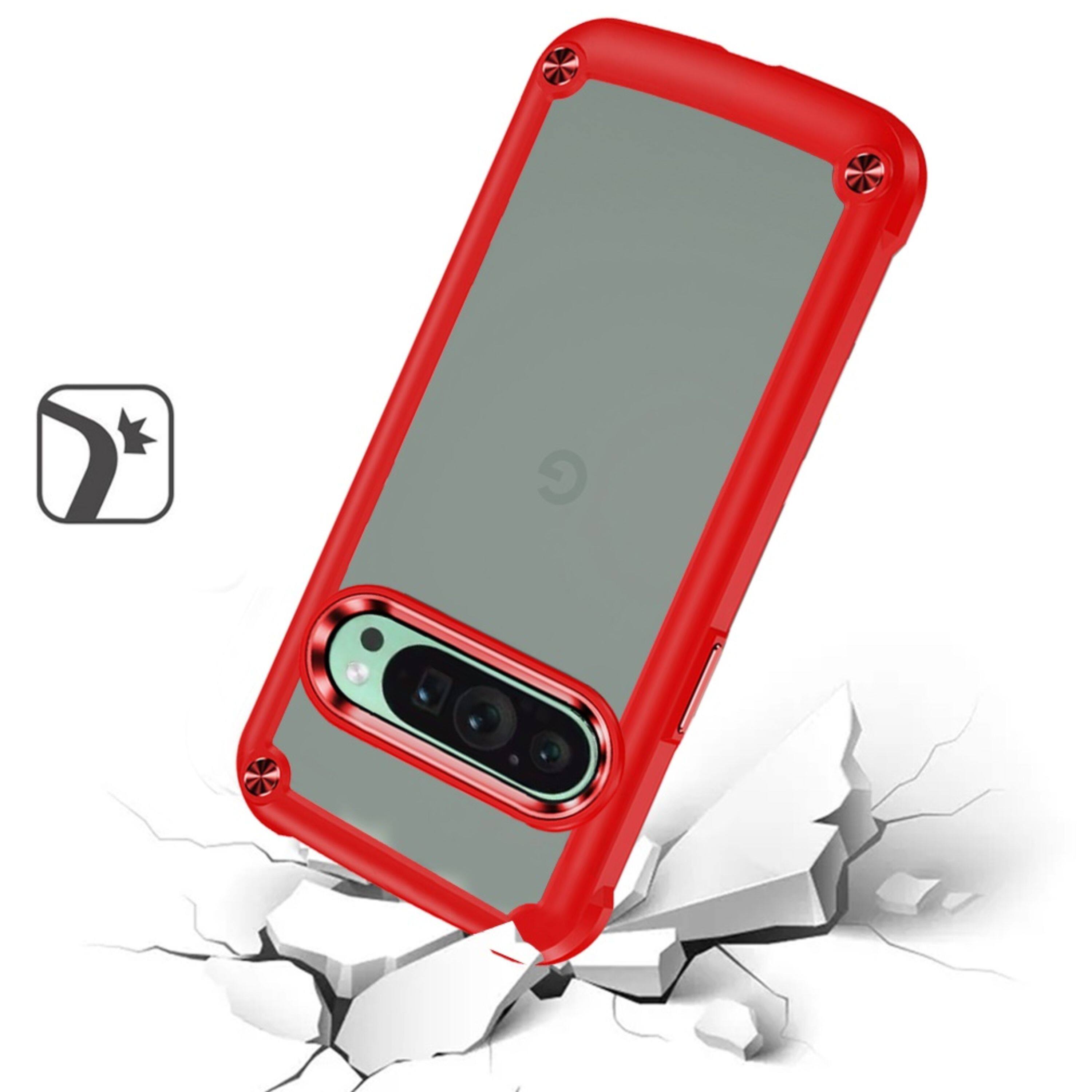 Left. Kitcheniva - Crystal Clear Hybrid Case With Metal Buttons For Google Pixel 9/9 Pro Red - Red.