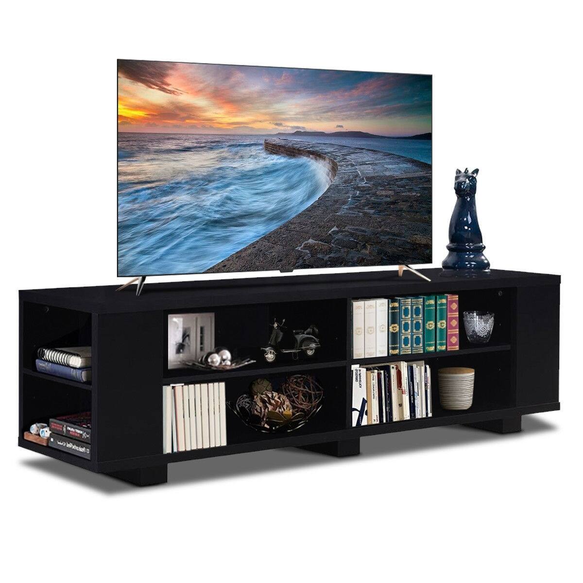 Angle. Hivvago - Modern Entertainment Center in Black Wood Finish - Holds up to 60-inch TV - Black.