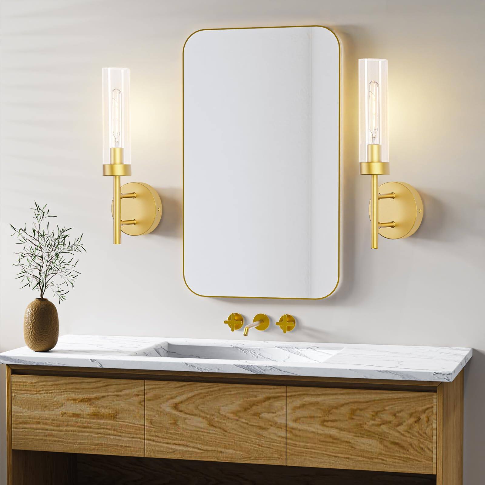 Angle. E.P. Light - Set of 2 Modern Wall Sconces with Glass Lampshade - Gold.