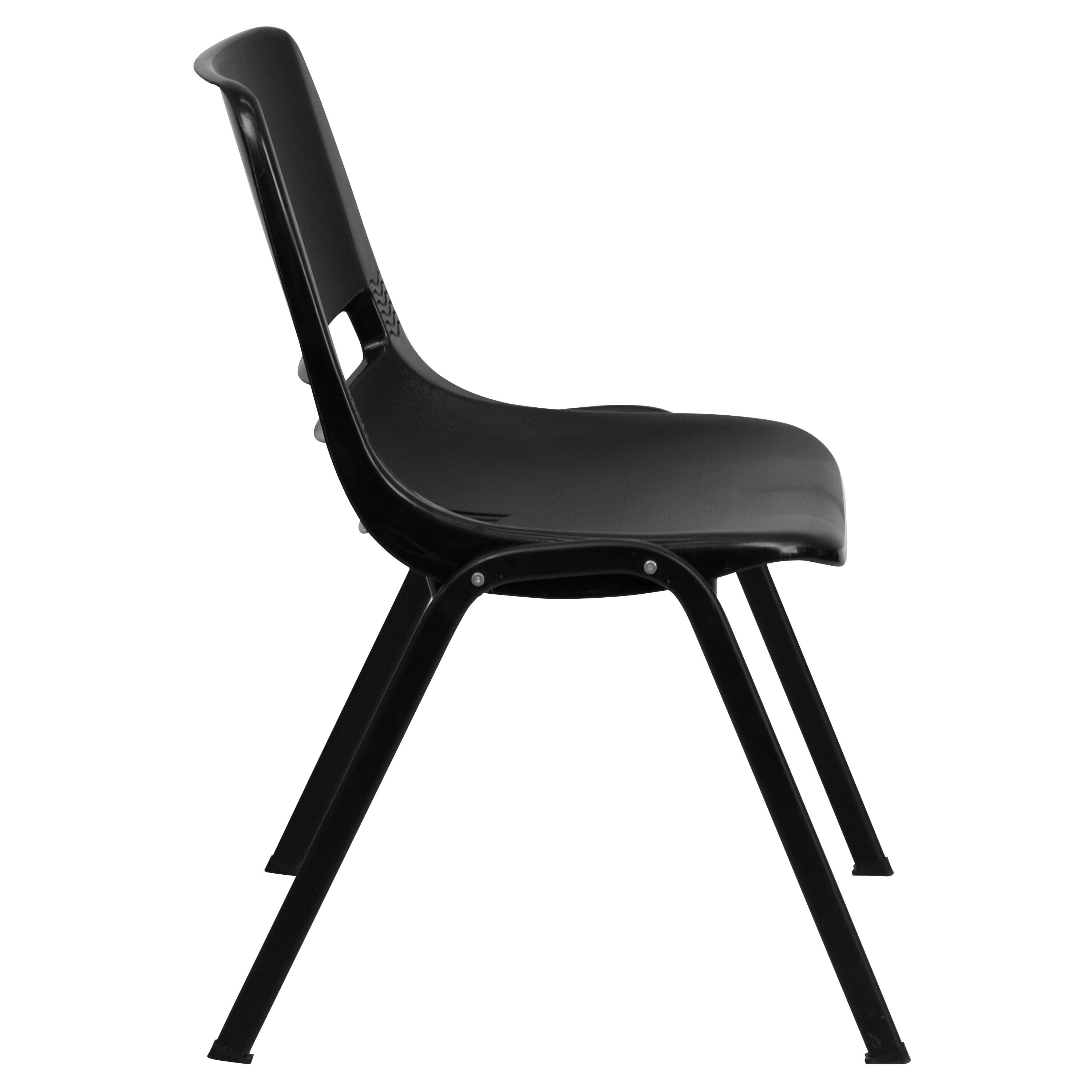 Alt View 6. Emma + Oliver - Ergonomic Kid's Shell Stack Chair - 14" Seat Daycare Home School - Black Plastic/Black Frame.