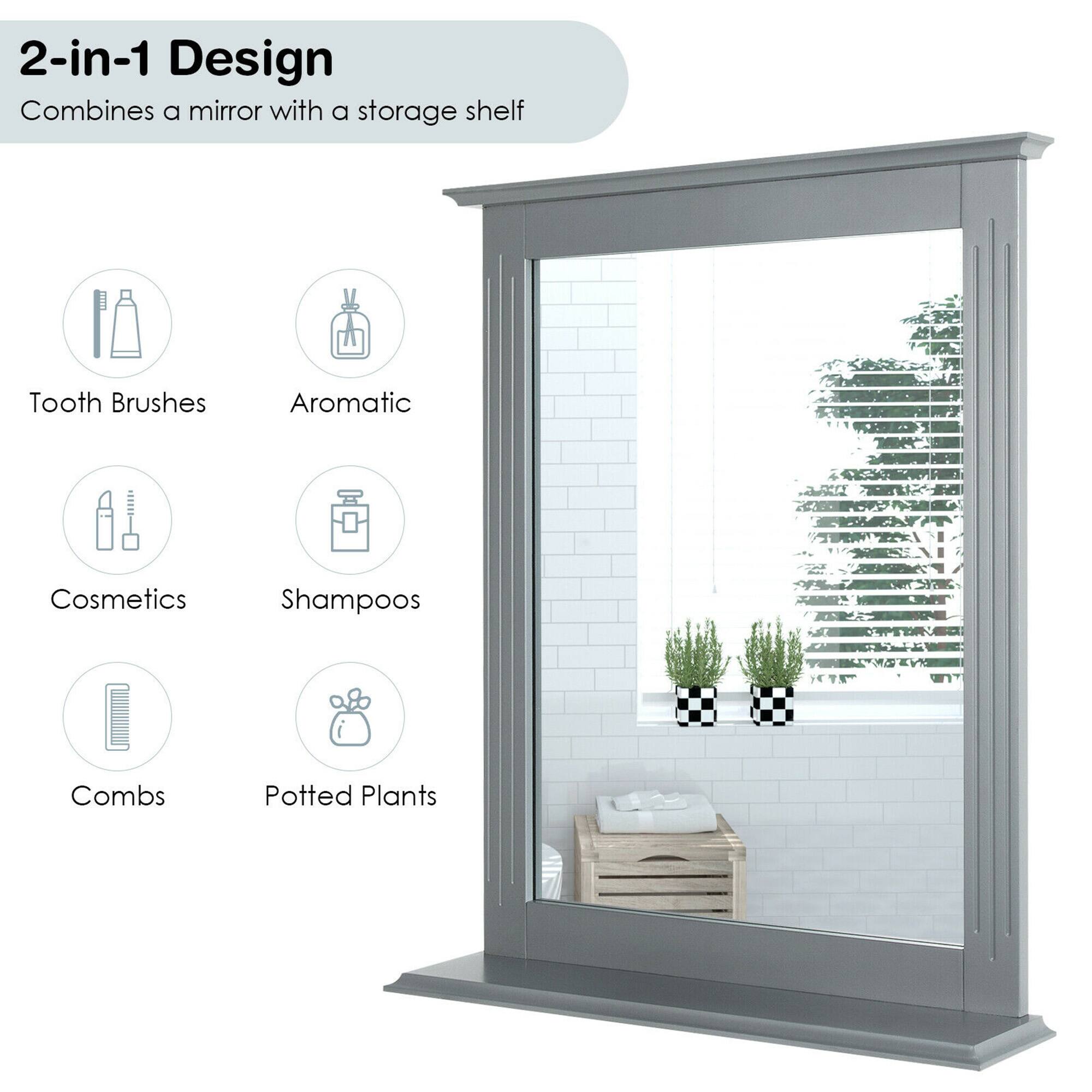 2-in-1 Design  
Combines a mirror with a storage shelf  

- Tooth Brushes  
- Aromatic  
- Cosmetics  
- Shampoos  
- Combs  
- Potted Plants