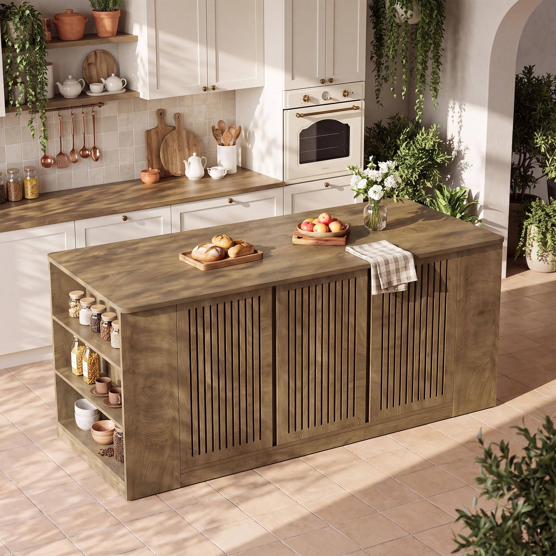 Alt View 6. Tribesigns - 71" Kitchen Island with Storage & Seating, Large Island Table - Brown.