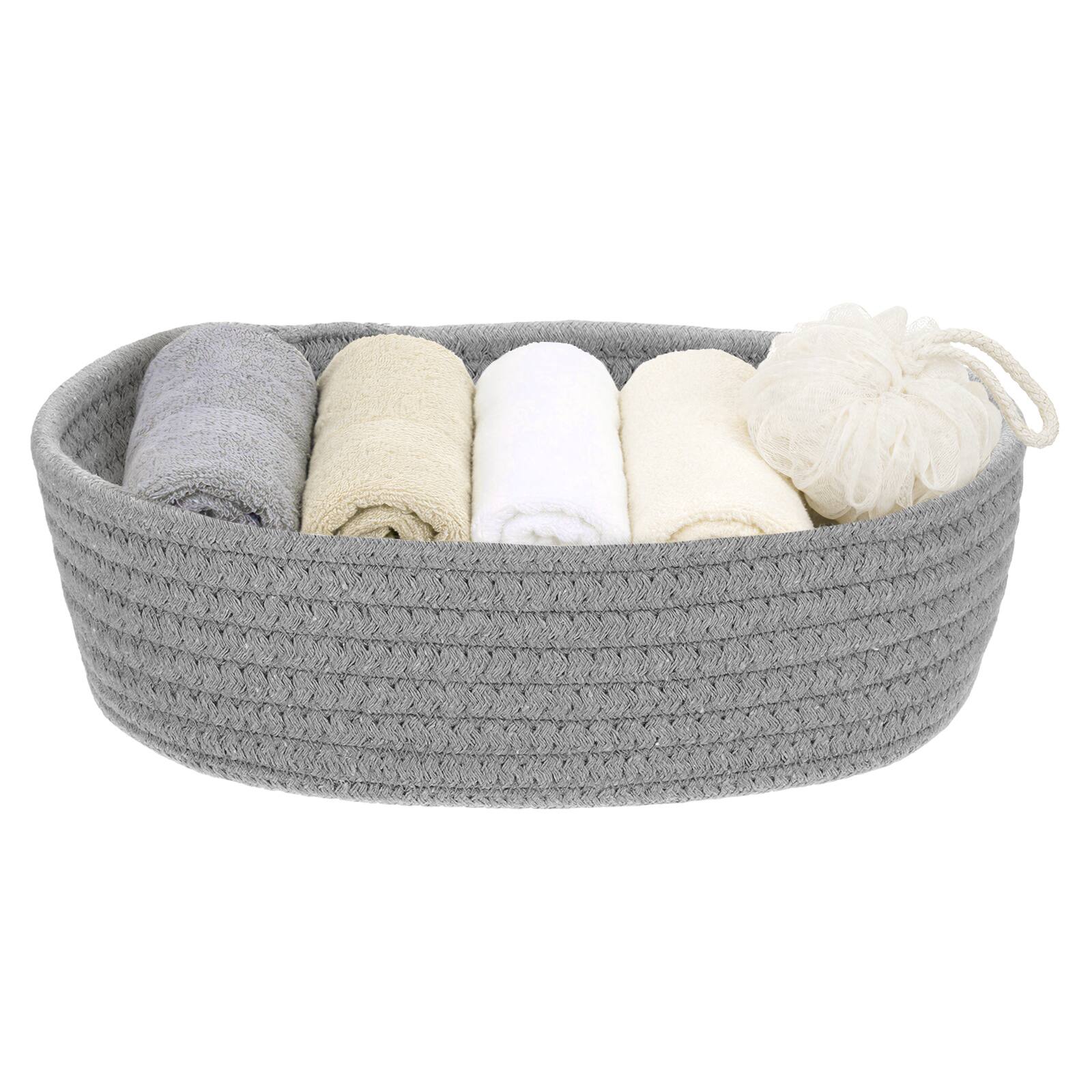 Front. Unique Bargains - Small Cotton Rope Woven Storage Basket, Cute Mini Oval Bin 10.2x3.2" for Nursery Living Room Shelf, Empty Gift - Gray.