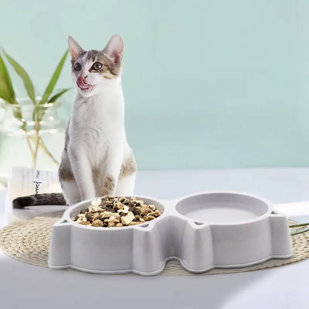 Alt View 1. Ficcuss Pets - 2-In-1 Cat Head Shape Cat Bowls - Gray.
