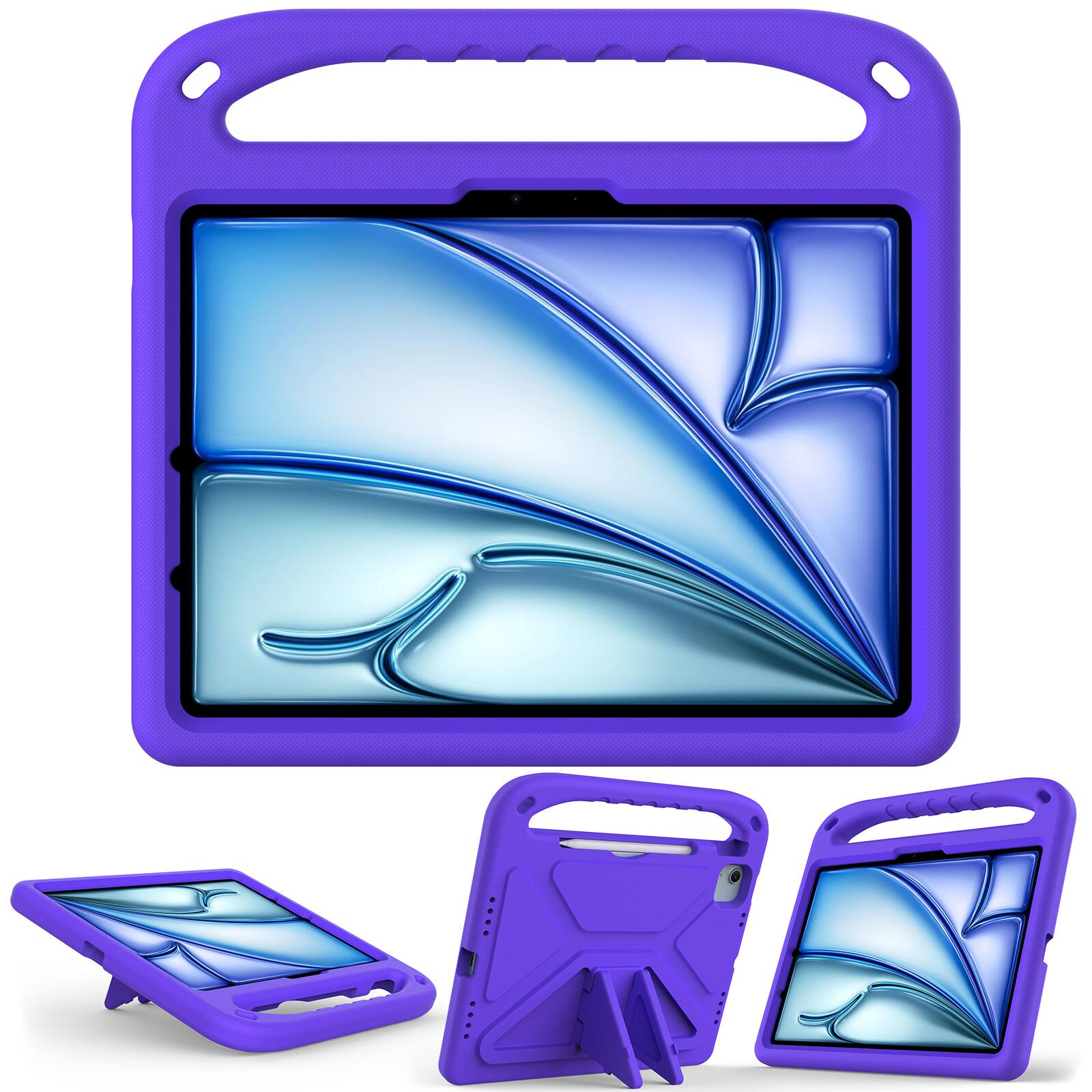 Left. UUCOVER - Lightweight EVA Case for iPad Air 11-inch M4 M3 M2 (2026/2025/2024) Shockproof Handle Kickstand Anti-Slip Cover - Purple.