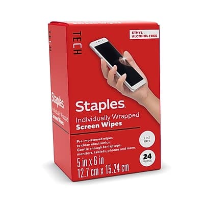 Staples TECH - Individually Wrapped Screen Wipes, 24/Pack (ST63057)