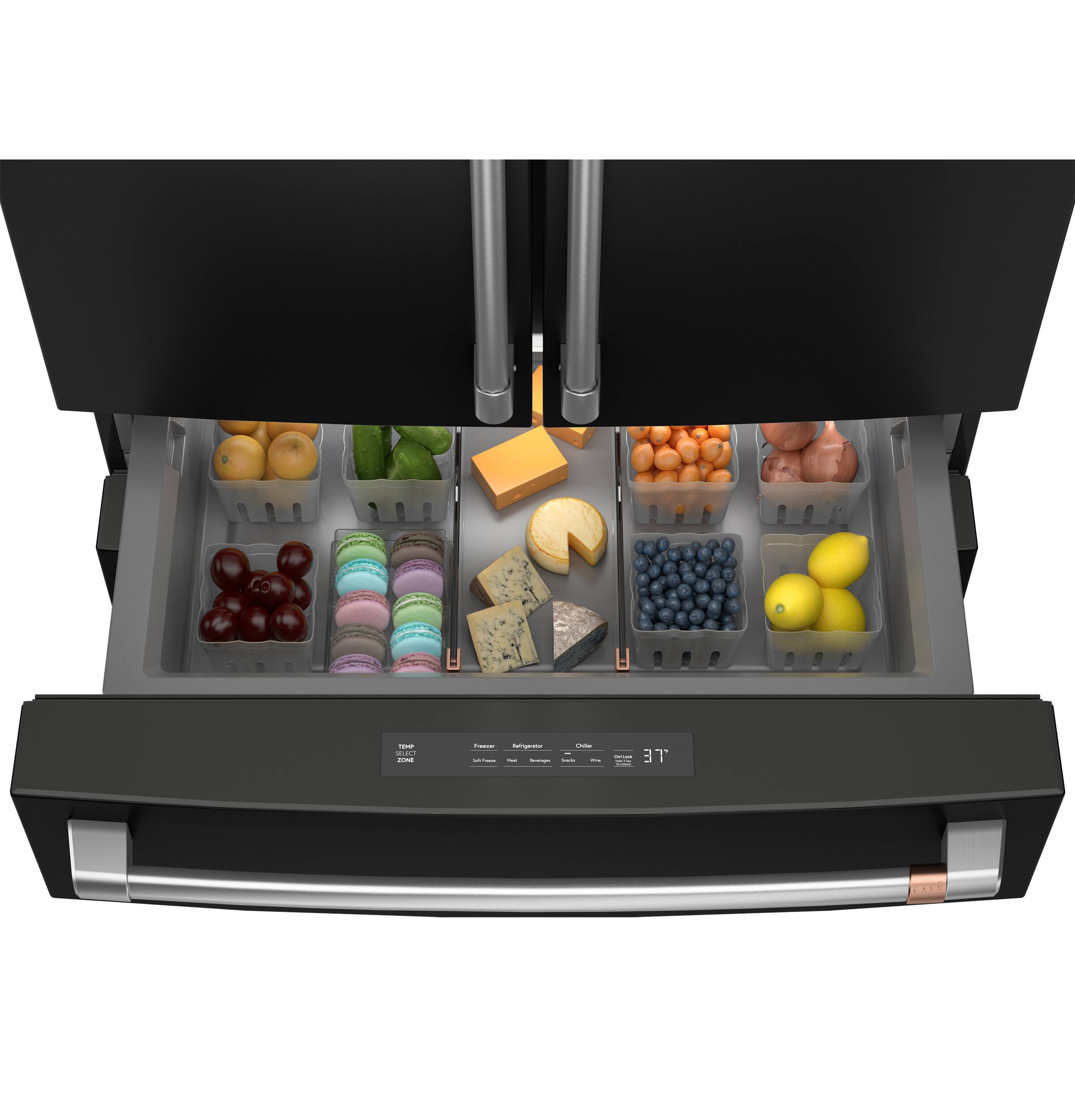 Alt View 17. Café - 23.2 Cu. Ft. 4-Door French Door Counter-Depth Smart Refrigerator with Dual Dispense AutoFill Pitcher - Matte Black.