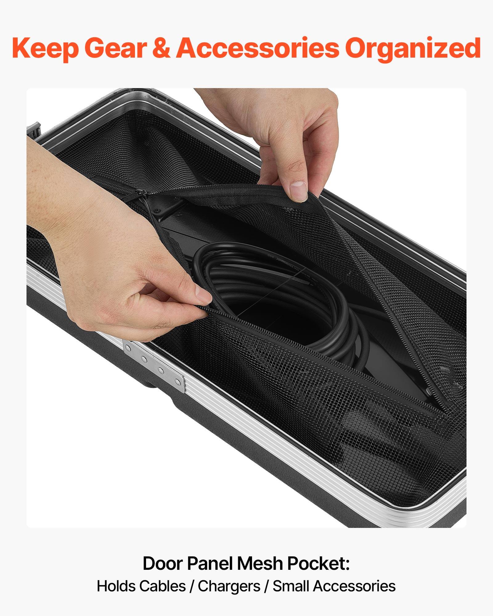 Keep Gear & Accessories Organized

Door Panel Mesh Pocket: Holds Cables / Chargers / Small Accessories