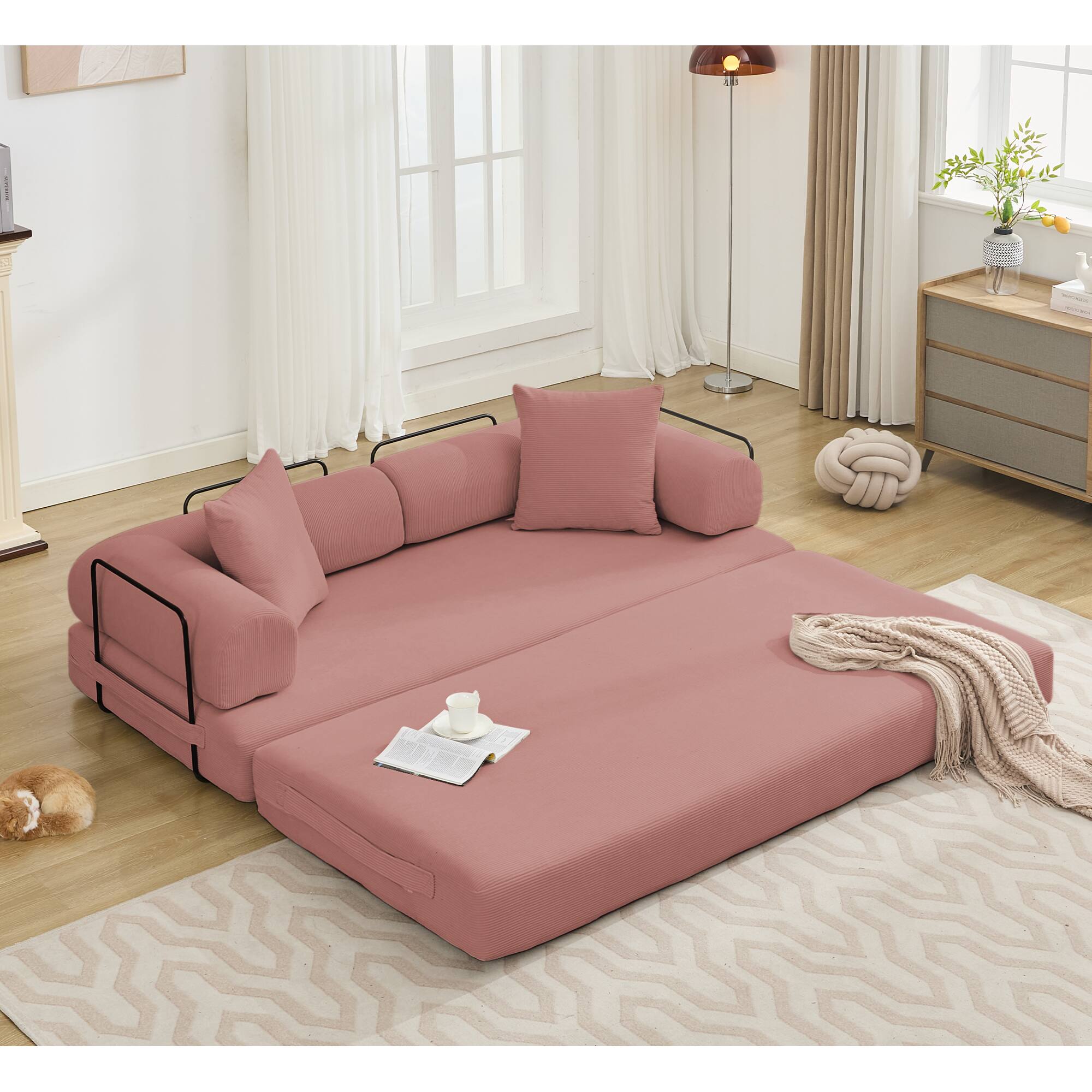 Alt View 1. Trinkets Crazed - Folding Convertible Out Sleeper Sofa Bed, 4-in-1 DIY Combination Convertible Sofa, Folding Sleeper Sofa - Pink.