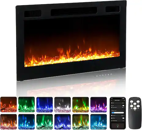 Front. Winado - 30" Electric Fireplace Insert, 1500W Wall-mounted/Built-in Fireplace Heater with WIFI Control, Remote Control, 12 Color - Black.