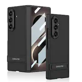 Dteck - Shockproof Leather Texture Case for Samsung Galaxy Z Fold8 Ultra with Stand, Rigid Plastic Cover Built in Screen Film - Black