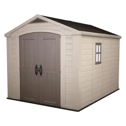 Front. Keter - Keter 211203 Factor 8 x 11 All Weather Resistant Outdoor Storage Shed, Taupe - Taupe/Brown.