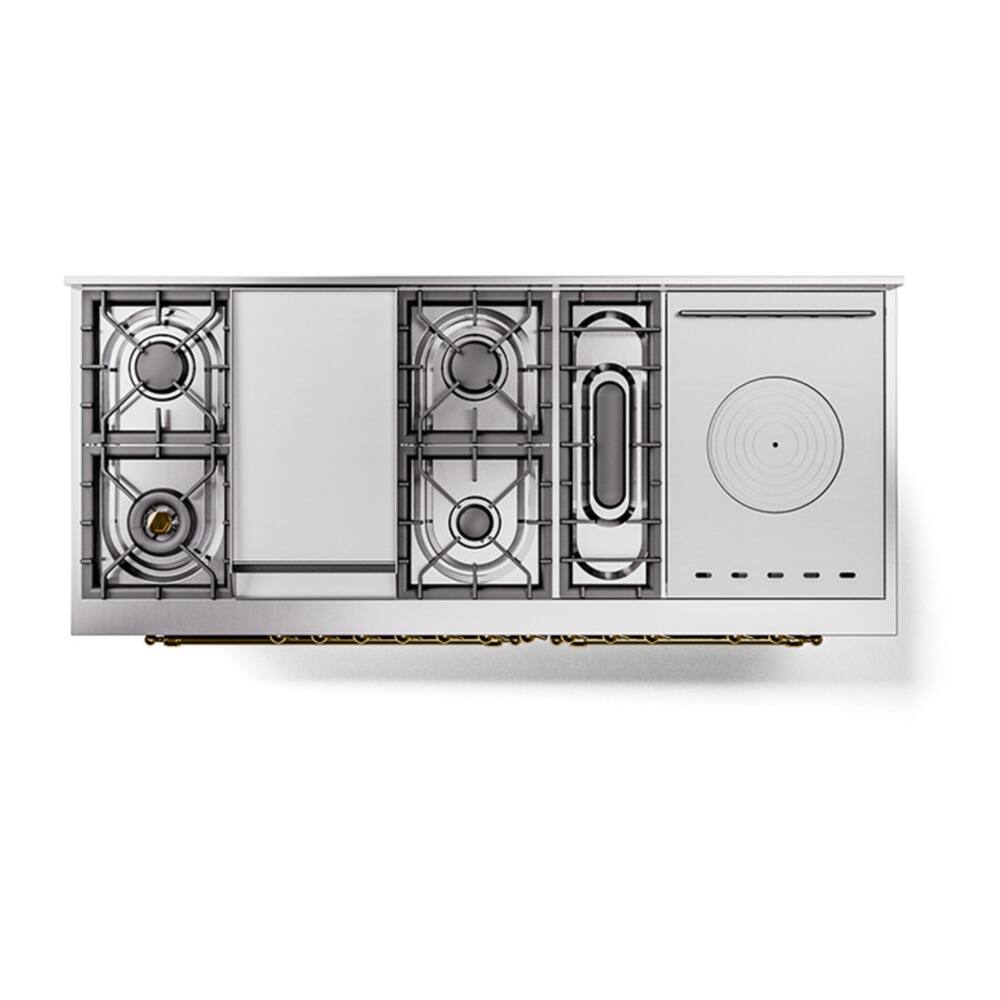 Alt View 5. ILVE - ILVE Nostalgie II Series 60 in. Dual Fuel Range with 7 Sealed Burners + Griddle (Liquid Propane, Brass Trim) - Glossy Black.