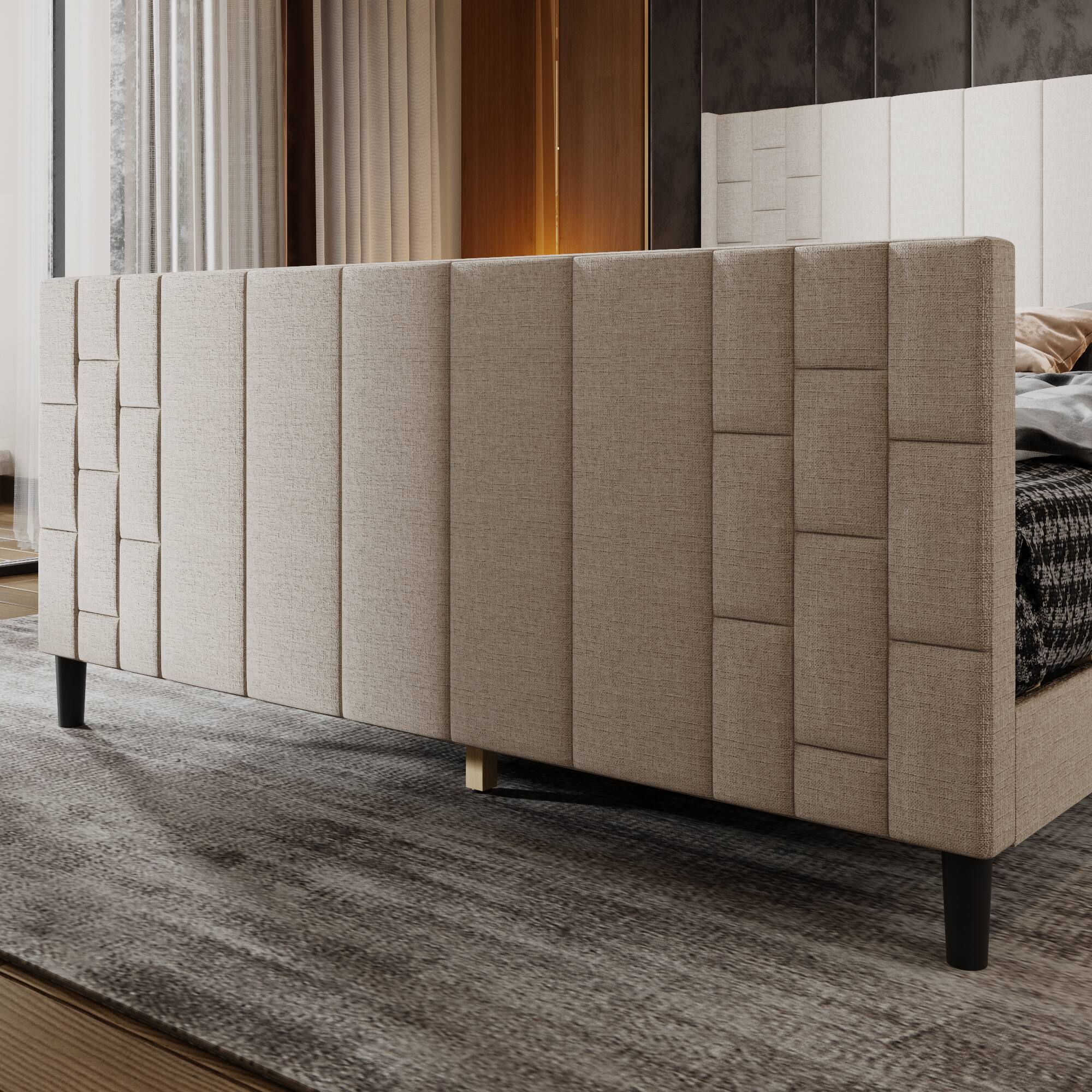 Alt View 7. Famapy - Famapy Upholstered Bed Frame: USB - Equipped, Reinforced Slats & Modern Design - White.