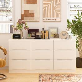 Famapy - 9-Drawer Dresser with Hidden Handles – Modern Bedroom, Living Room & Makeup Storage Cabinet - White