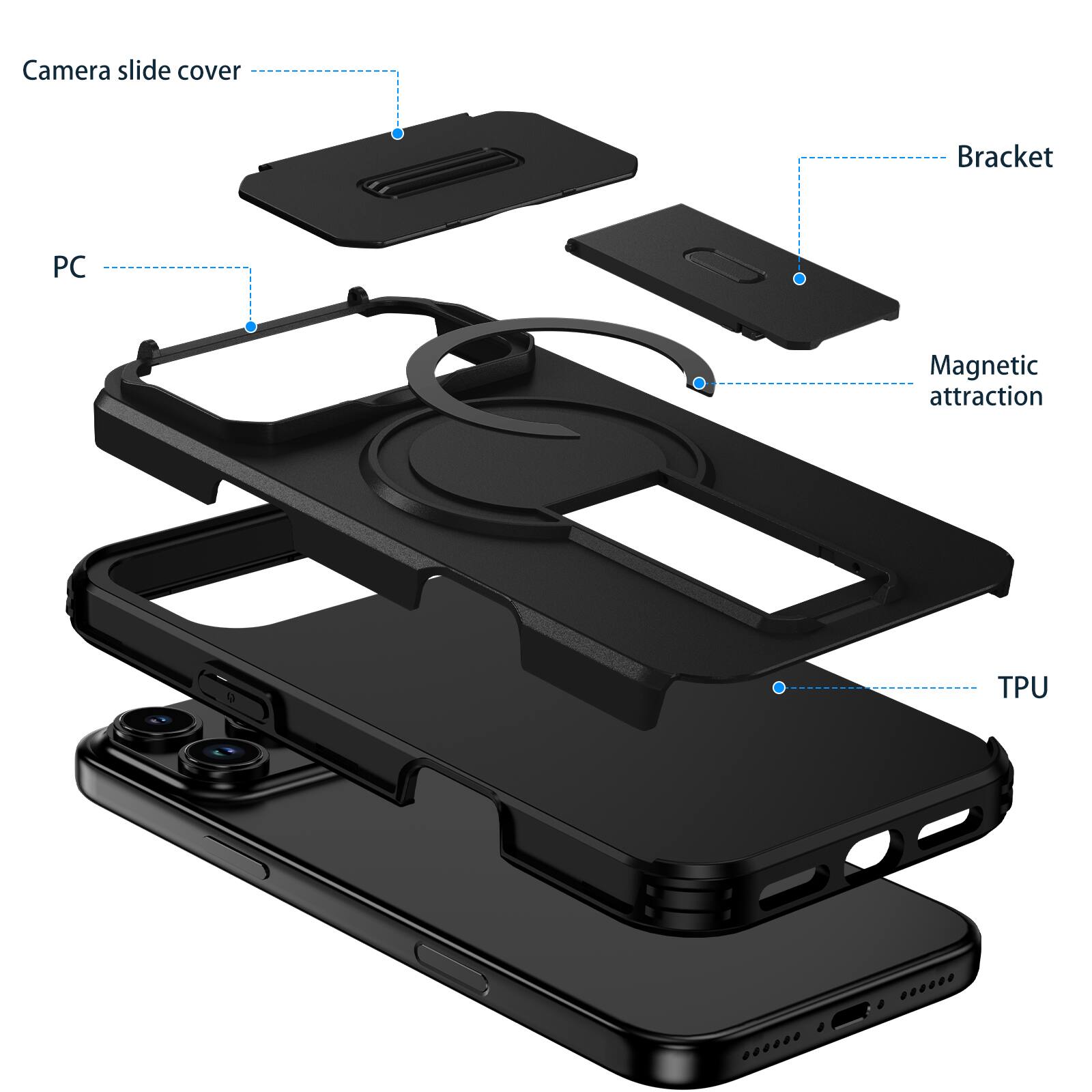 Camera slide cover  
Bracket  
PC  
Magnetic attraction  
TPU
