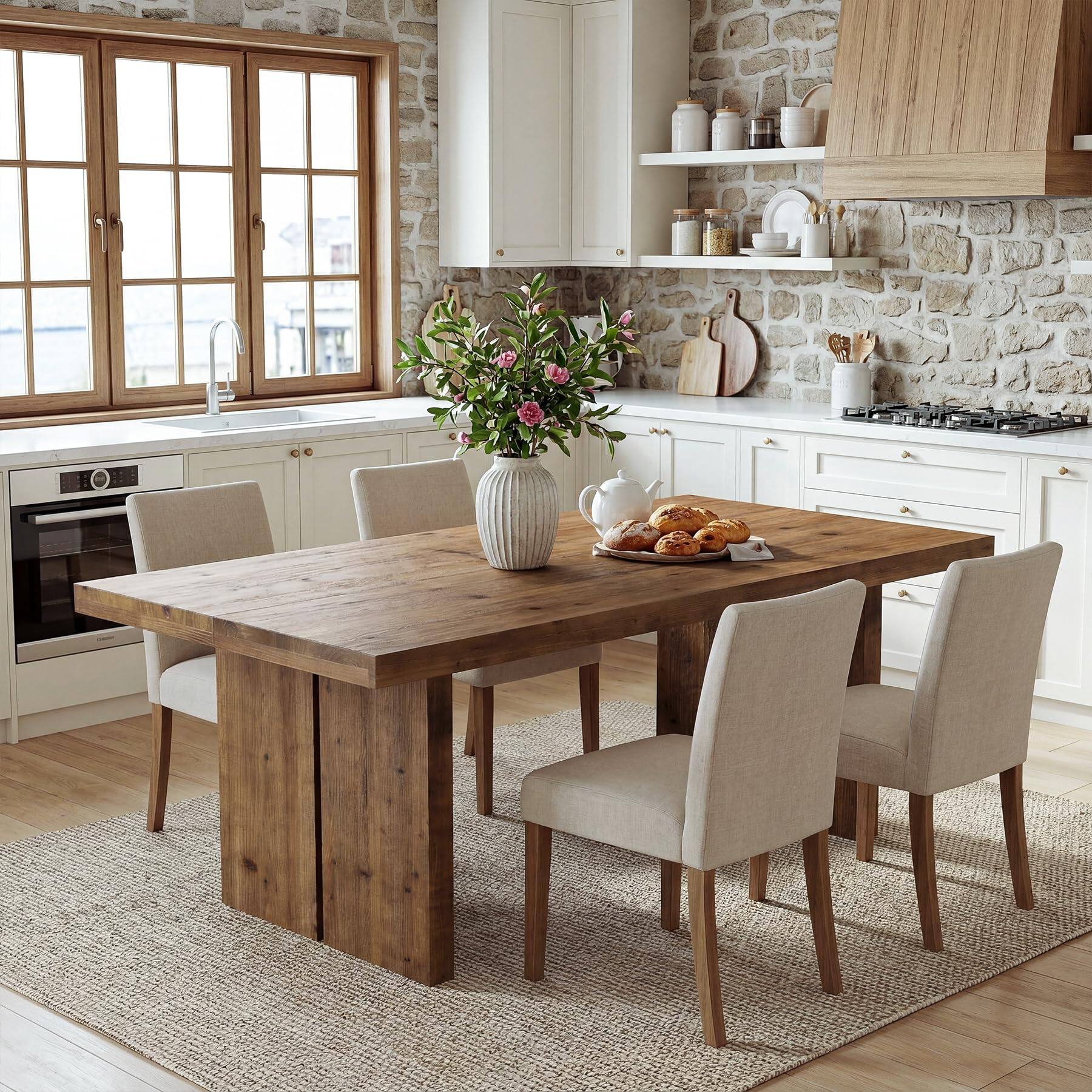 Back. Tribesigns - 63" Solid Wood Dining Table, Rustic Brown - Brown.