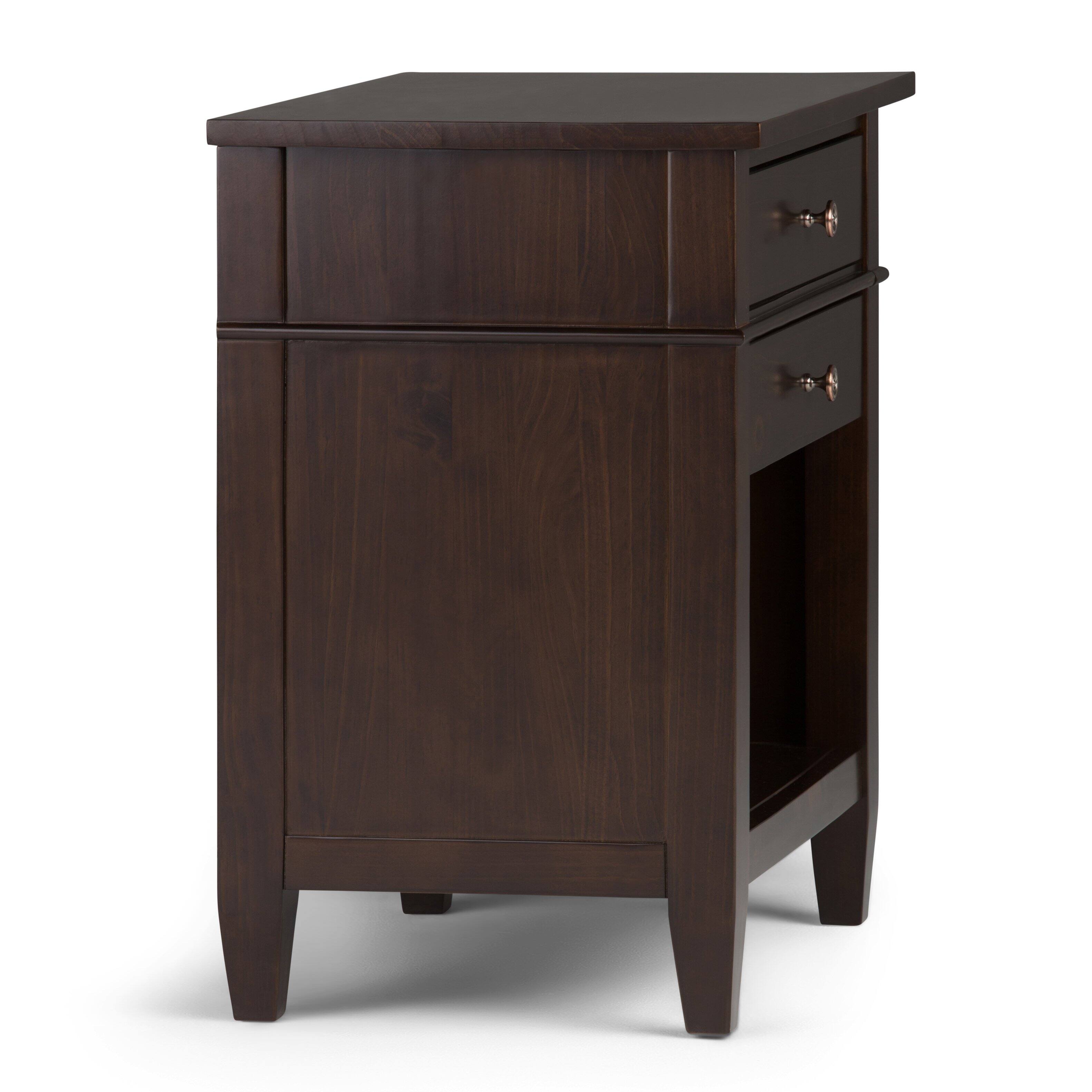 Alt View 1. Simpli Home - Carlton 24 inch Bedside Table (Set of 2) - Dark Tobacco Brown.