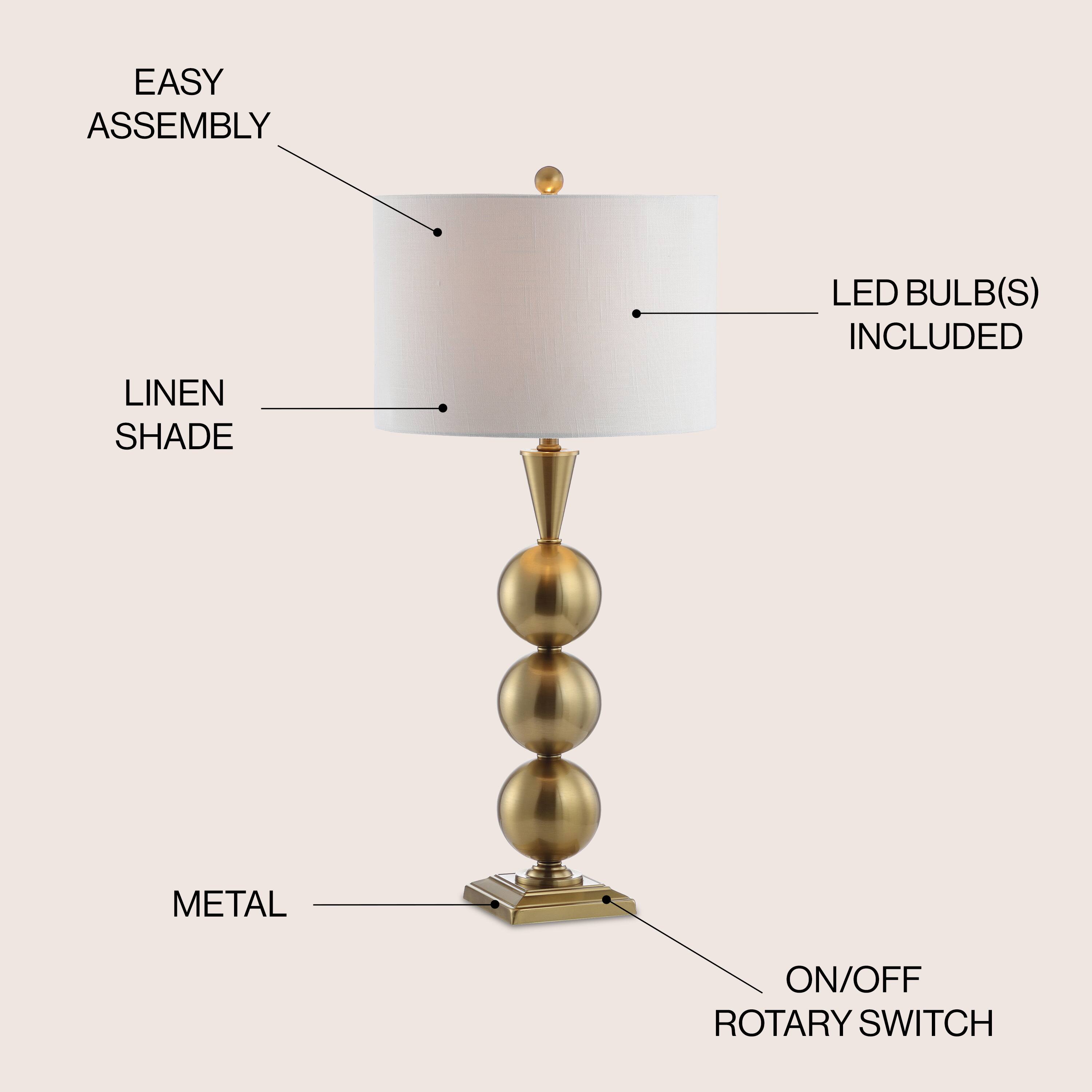 - Easy Assembly
- Linen Shade
- LED Bulb(s) Included
- Metal
- On/Off Rotary Switch