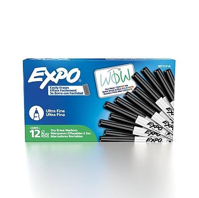 Expo - Dry Erase Markers, Ultra Fine Tip, Black, 12/Pack (1871131)