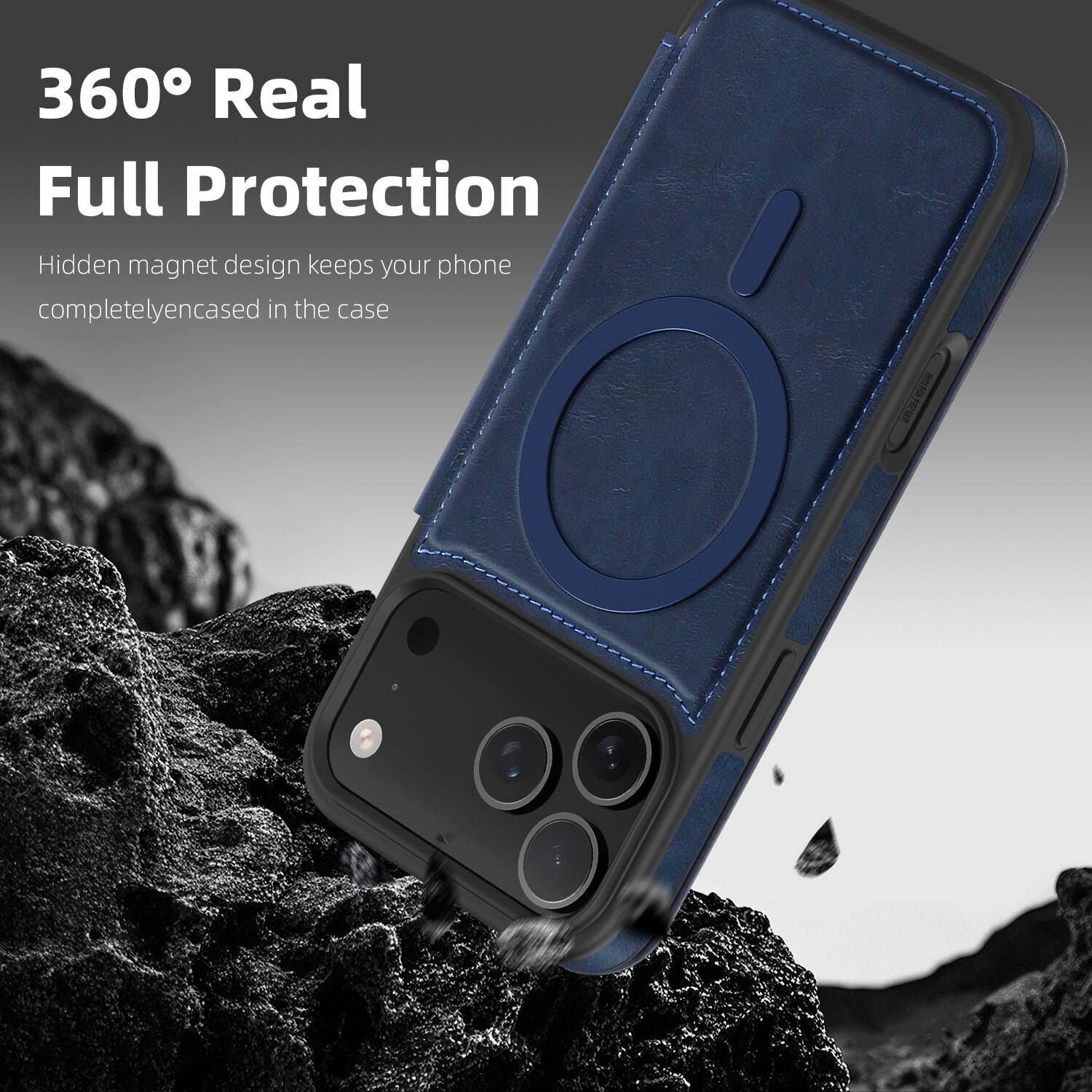 360° Real Full Protection  
Hidden magnet design keeps your phone completely encased in the case