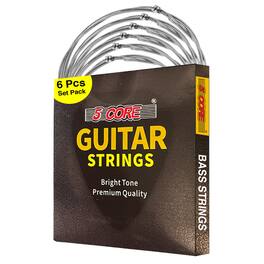 5 CORE - Bass Guitar Strings Brass Phosphor Bronze Extra Light Gauge Bright Tone 6 String Set - Silver