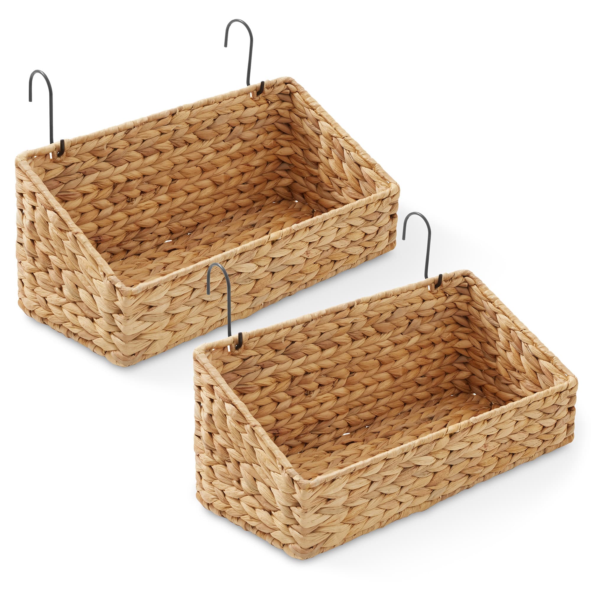 Front. Casafield - 2pk Hanging Baskets w/ Hooks - Woven Hyacinth Wall Mount Storage Bins - Natural.