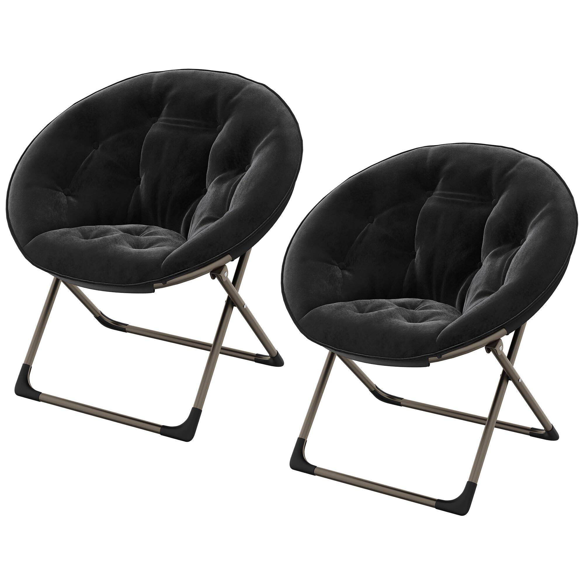 Alt View 2. Jojoka - Comfy Oversized Saucer Chair, Soft Faux Fur Folding Moon Chair, - Black.