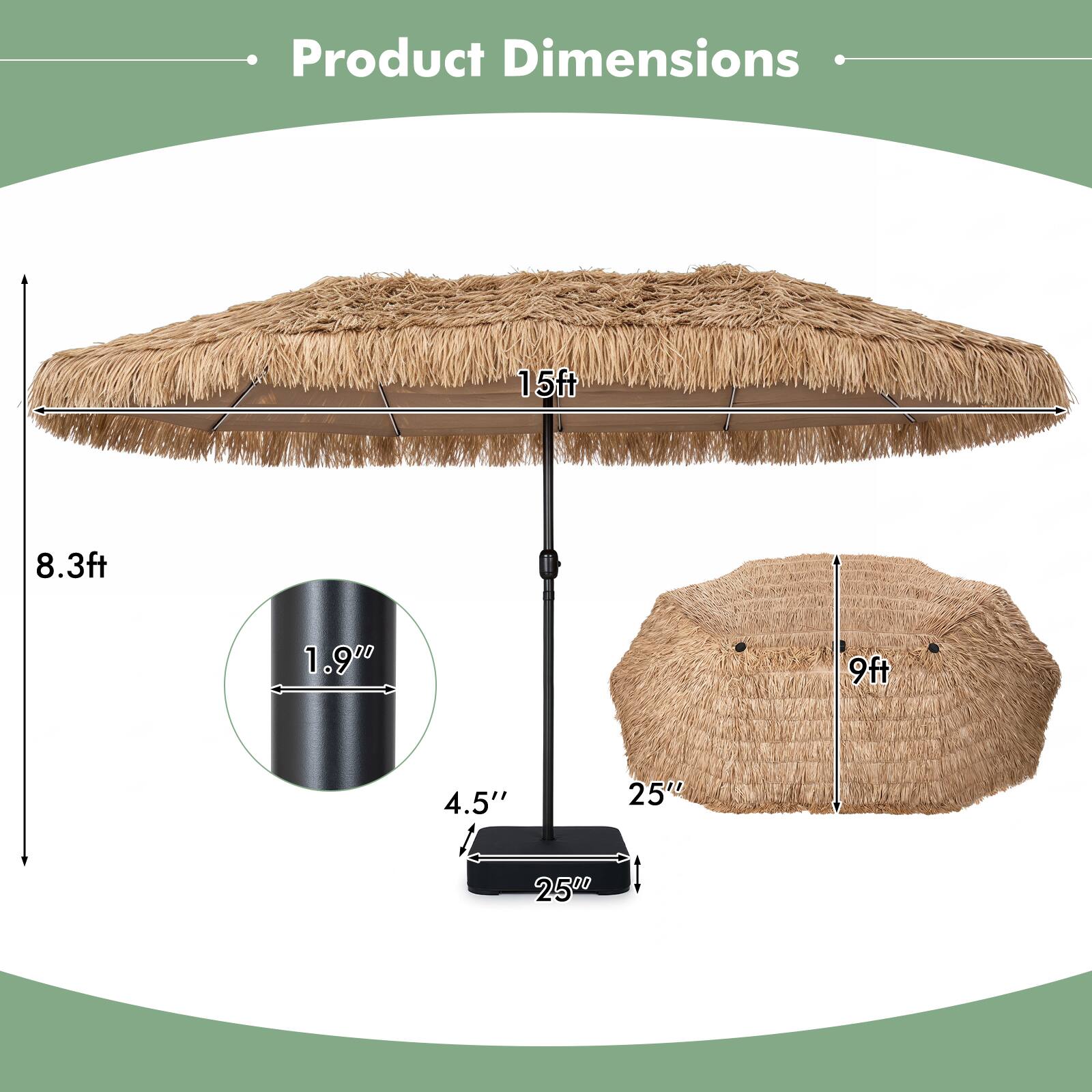 Product Dimensions: 15ft x 8.3ft x 1.9" x 9ft x 4.5" x 25" x 250