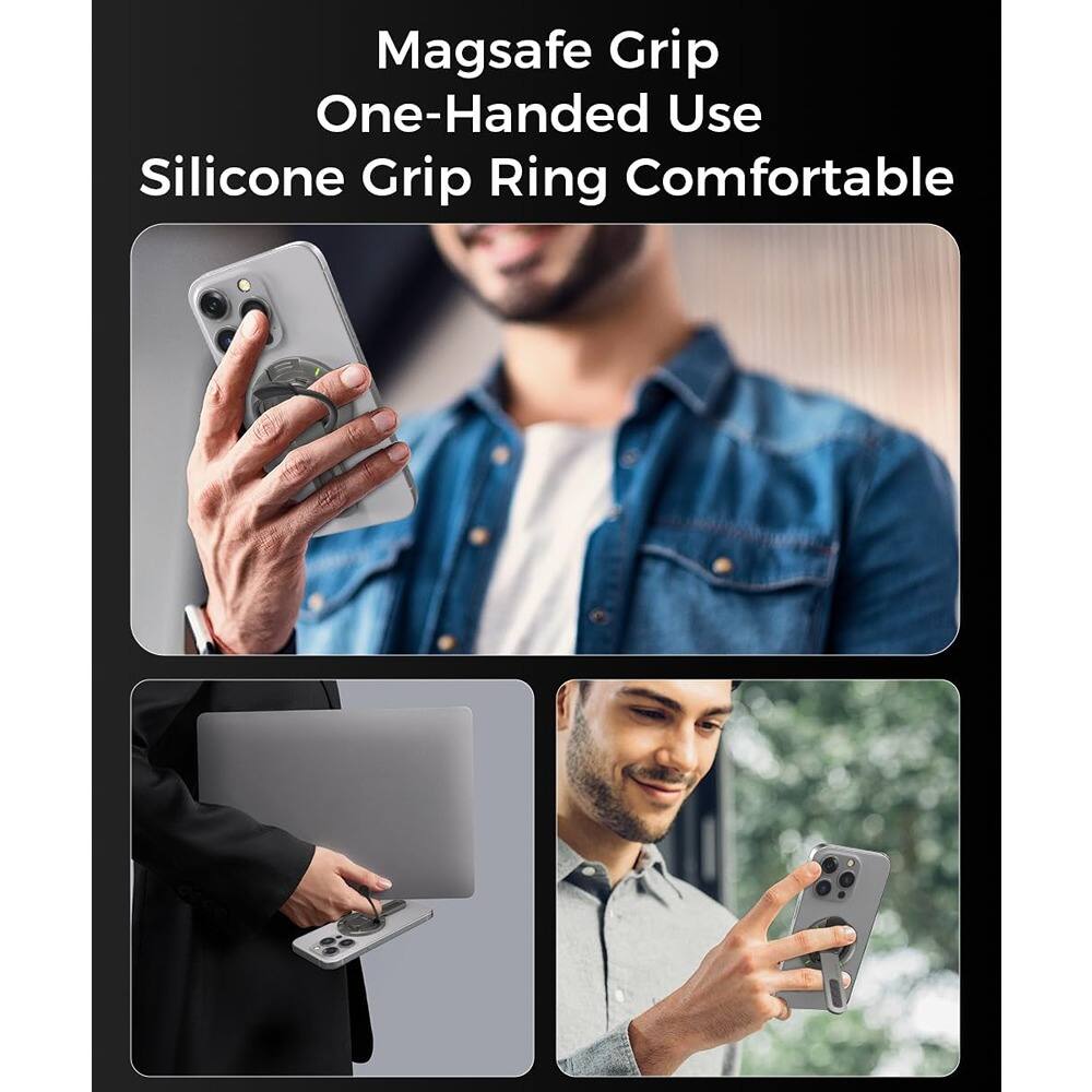 Back. PARKER SLATER - Magnetic Phone Grip & Stand – 360° Rotation, Silicone, Black - Black.