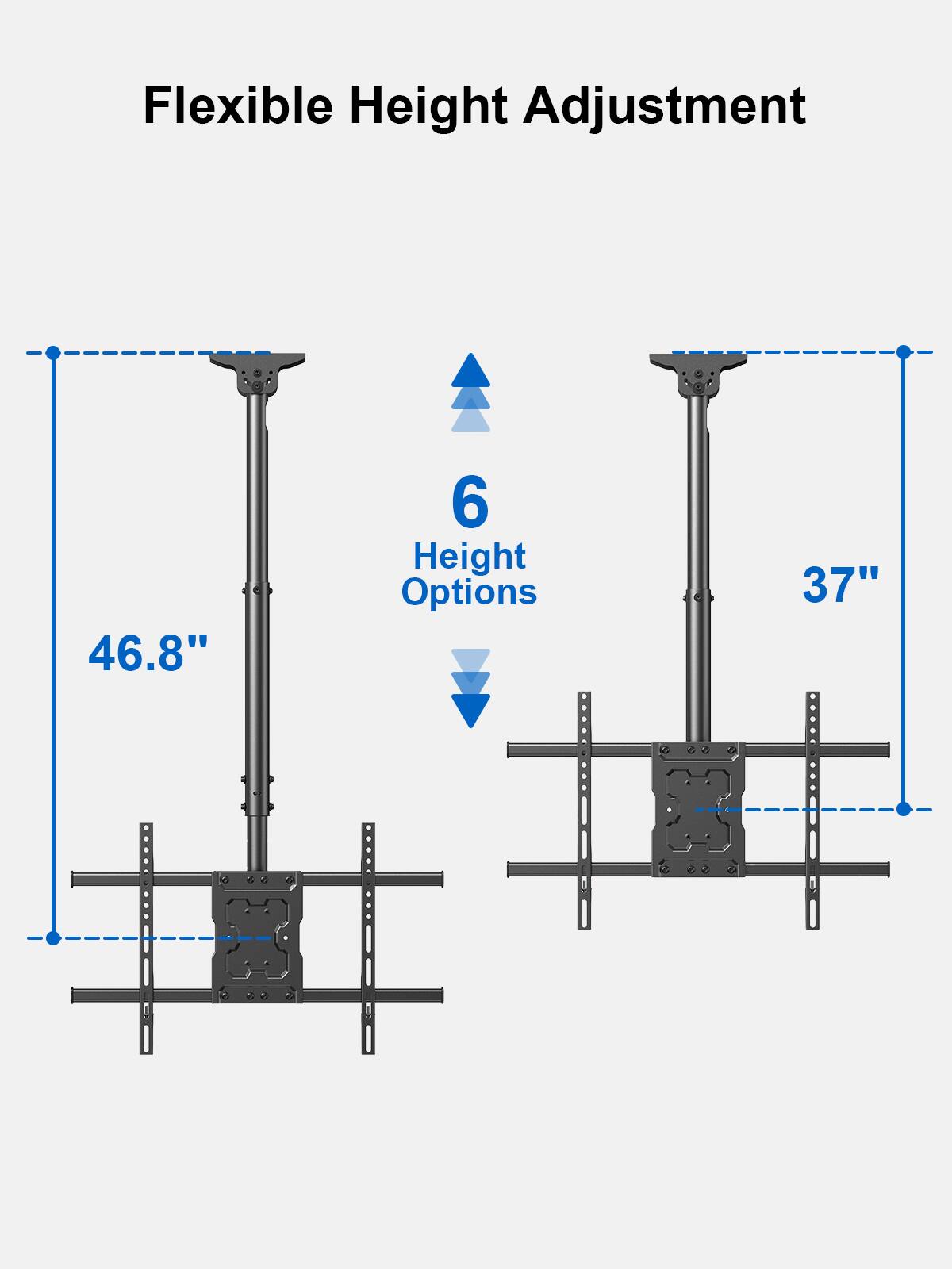 Flexible Height Adjustment 46.8" 6 Height Options 37" x 24"