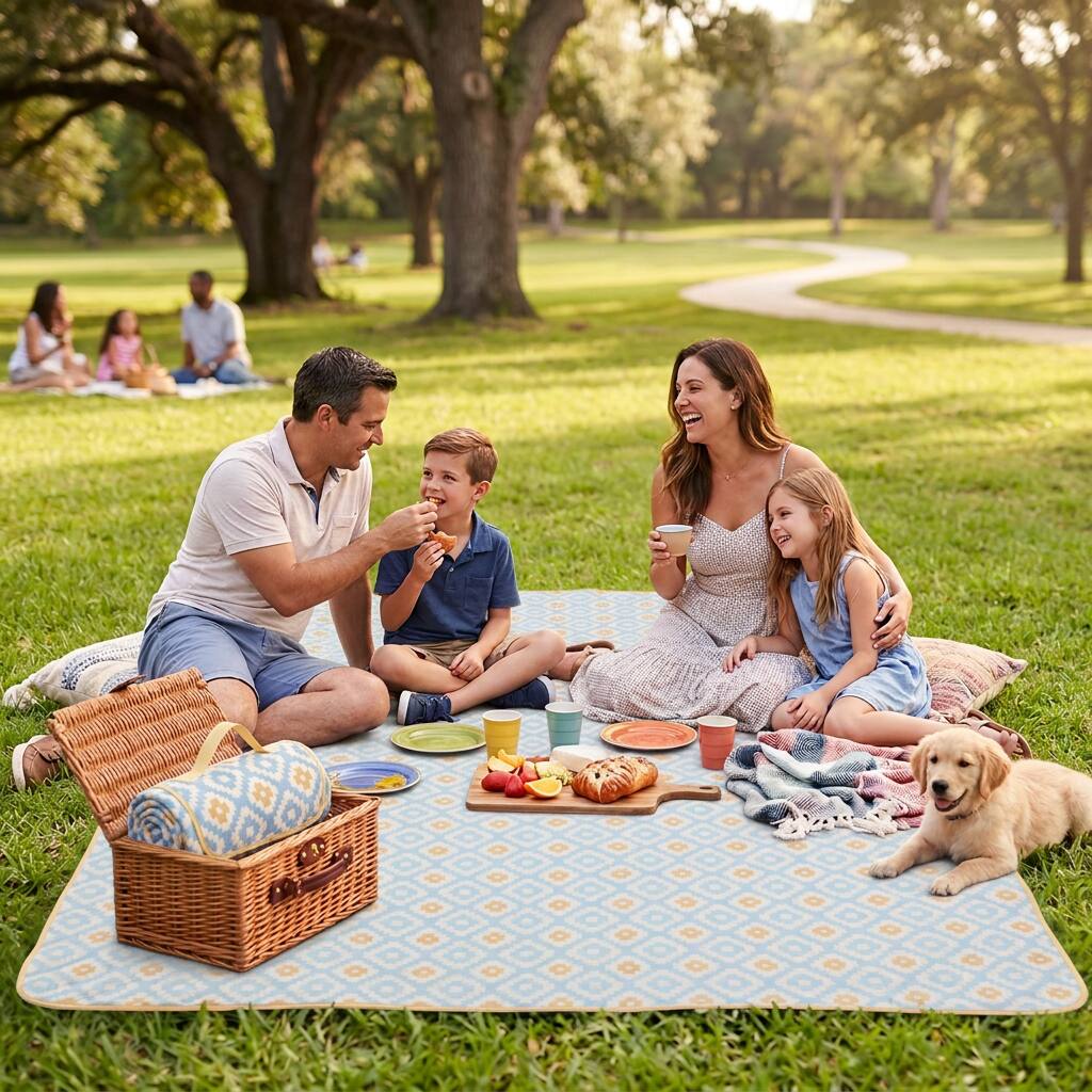 Alt View 5. Adivo - Waterproof Outdoor Picnic Blanket - Ultrasonic Bonded Polyester, Camo Print - 150*200CM - Yellow.