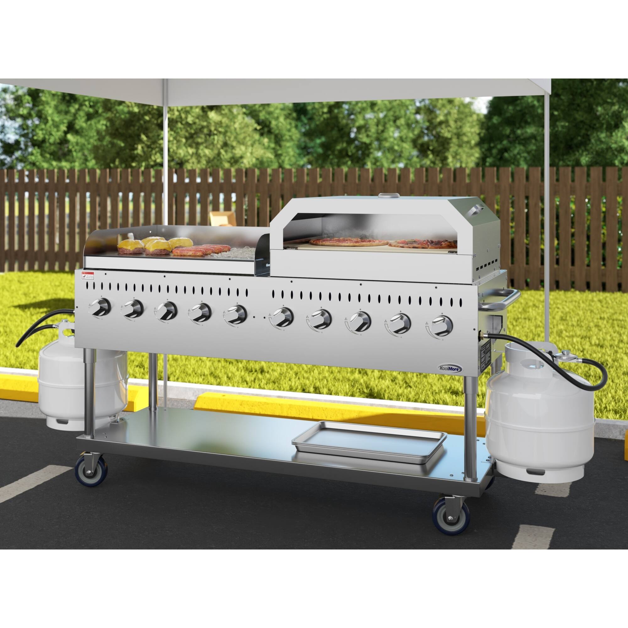 Back. Koolmore - 72 in. Full Stainless Steel Commercial Outdoor Propane Gas Grill with 36 in. Griddle and 36 in.Pizza Oven, - Stainless Steel.