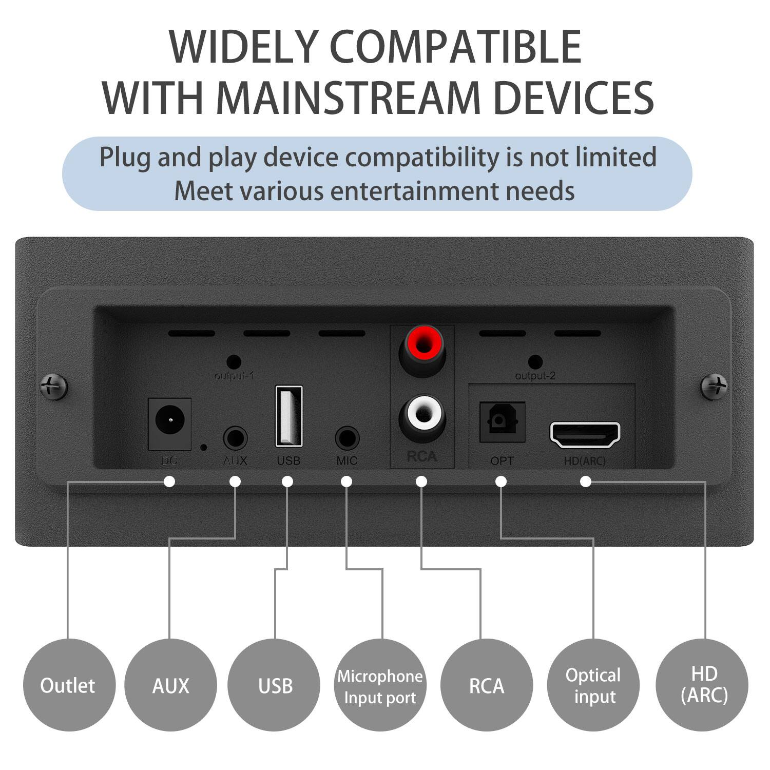 Alt View 4. Topteng - BS-68 ​​2.1CH Bluetooth 5.0 Speaker System with Subwoofer, RGB Lights, TWS Pairing, Detachable Design for Home Theater​ - Black.