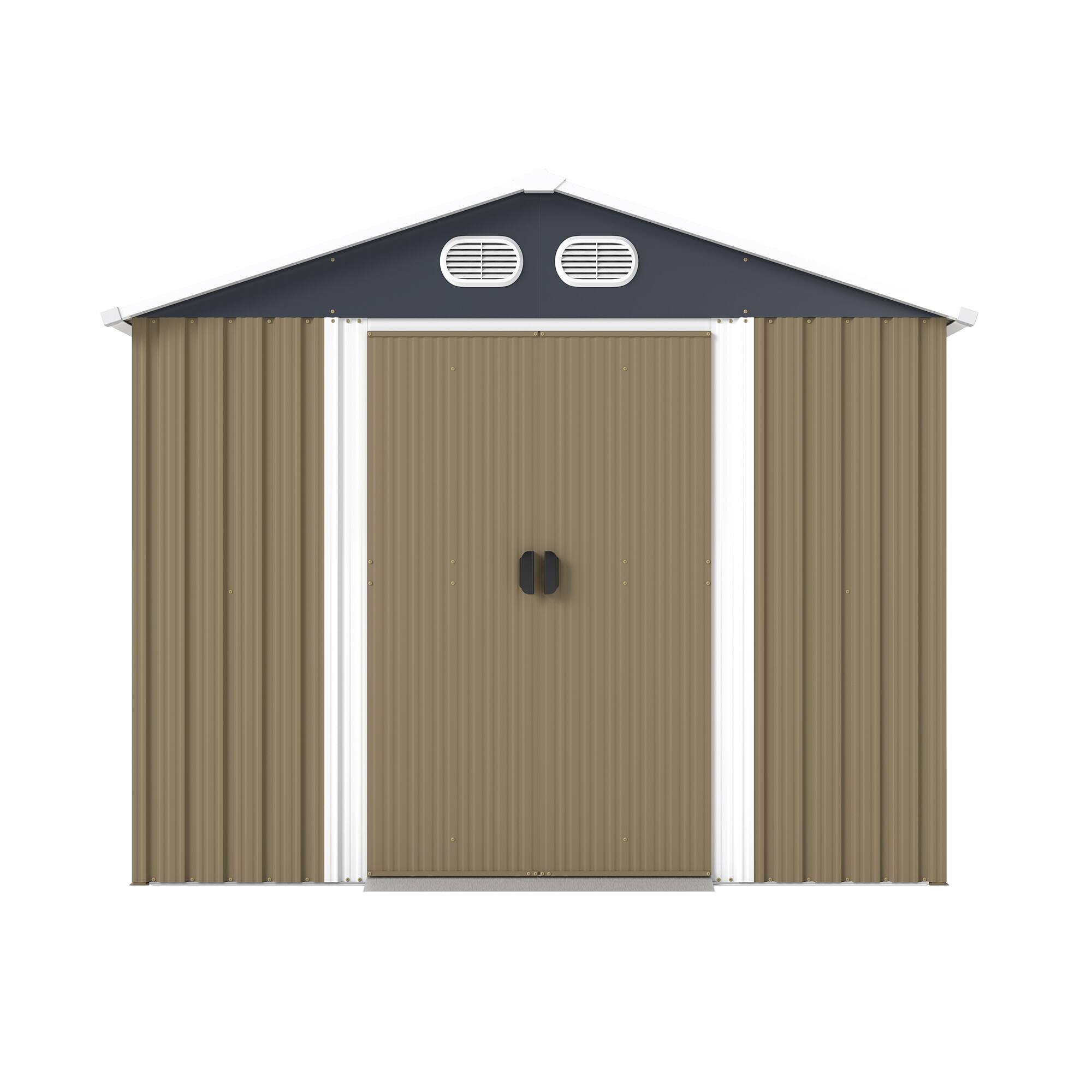 Alt View 9. Loheer - Loheer 8x12 FT Outdoor Metal Storage Shed Waterproof Garden Tool Shed with Lockable Door for Backyard Lawn Brown.